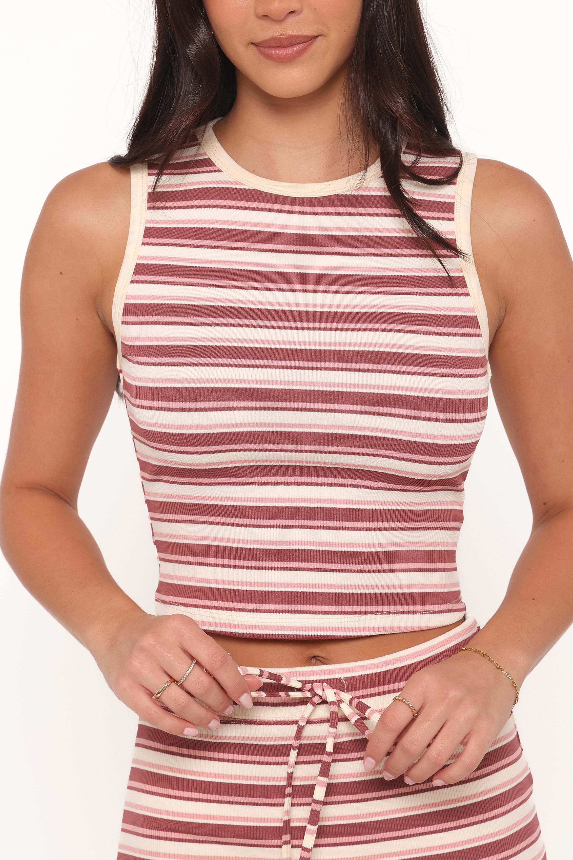 SETS Kelly Maxi Skirt Set - Burgundy/Pink Stripe