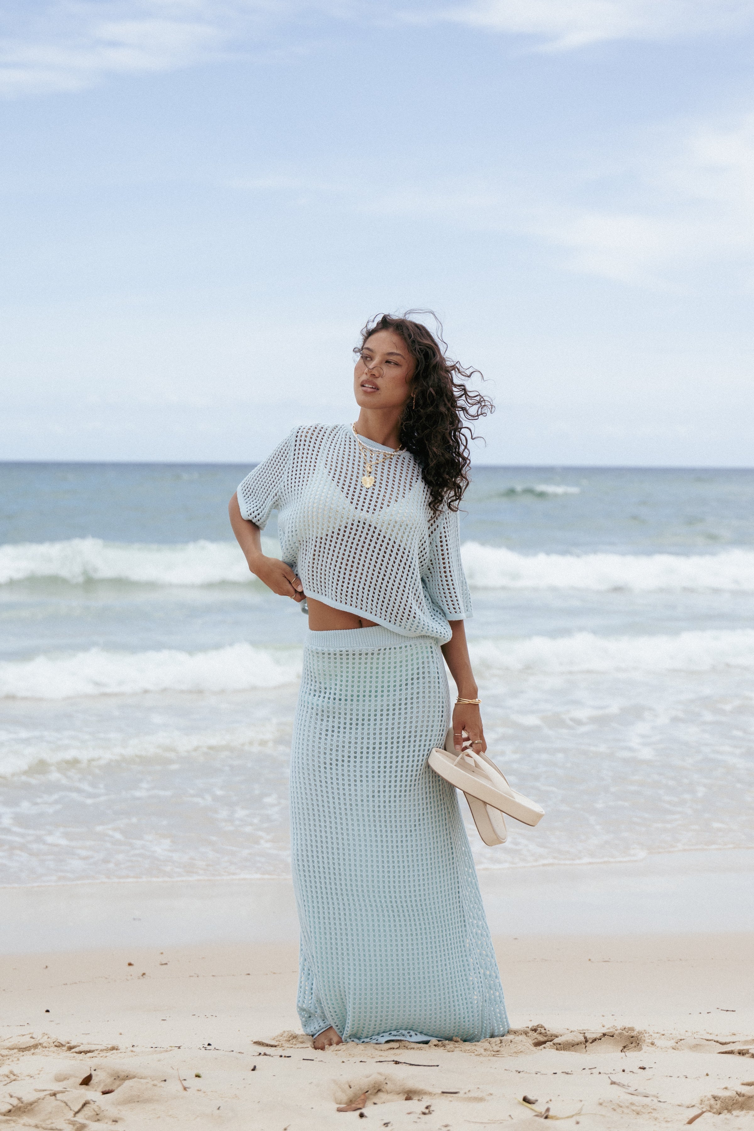 SETS @Kinnie Knit Skirt Set - Light Blue