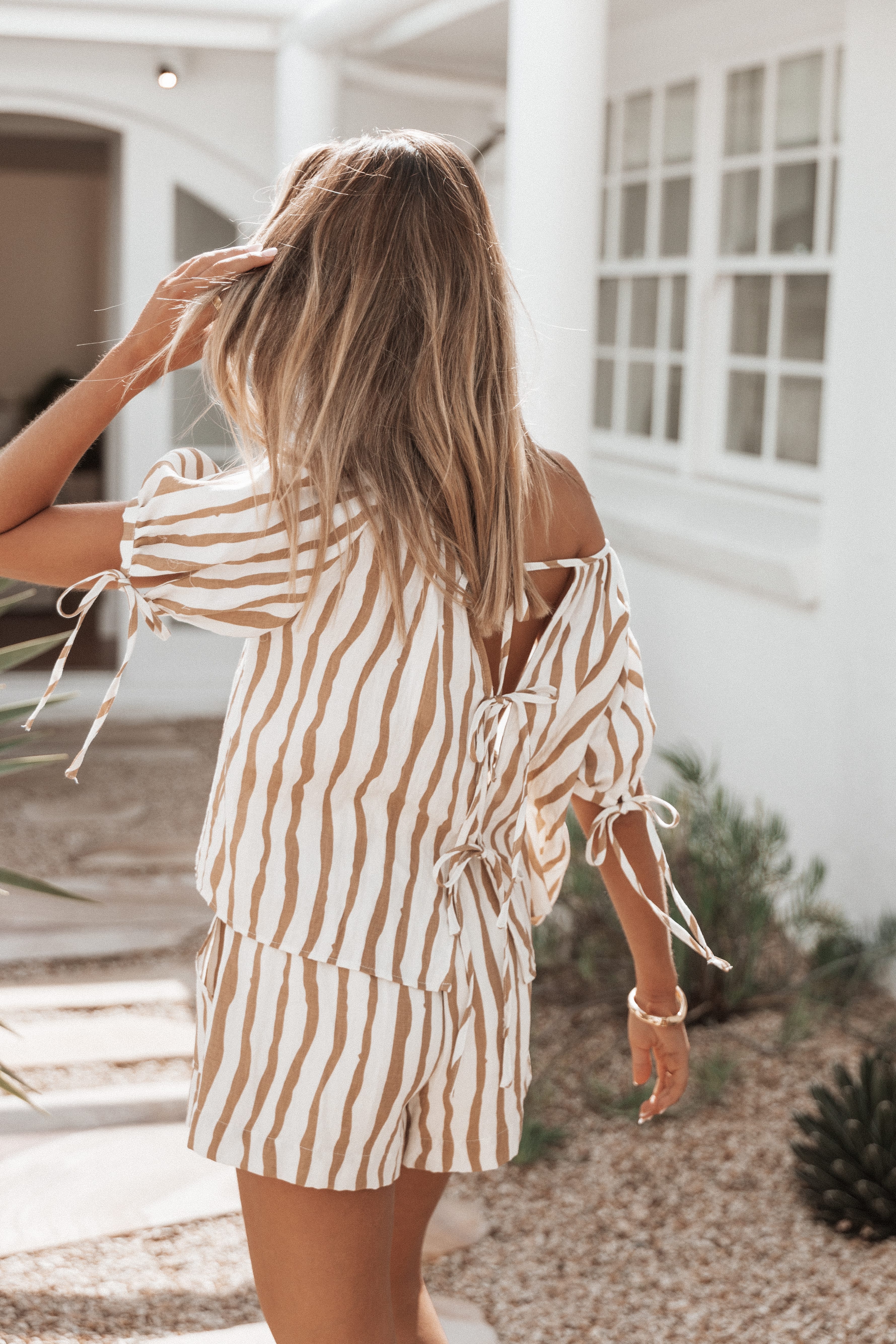 SETS Maggie Two Piece Set - White Tan Stripe