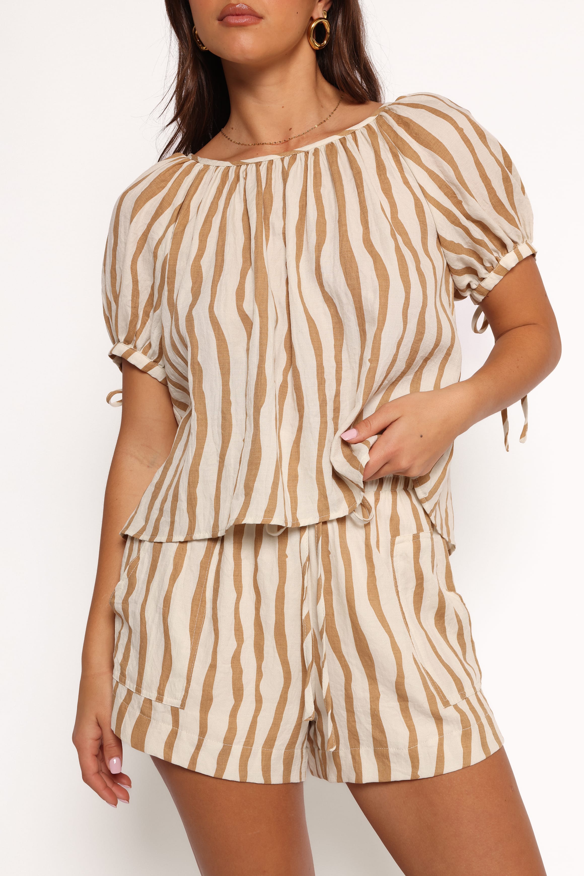 SETS Maggie Two Piece Set - White Tan Stripe