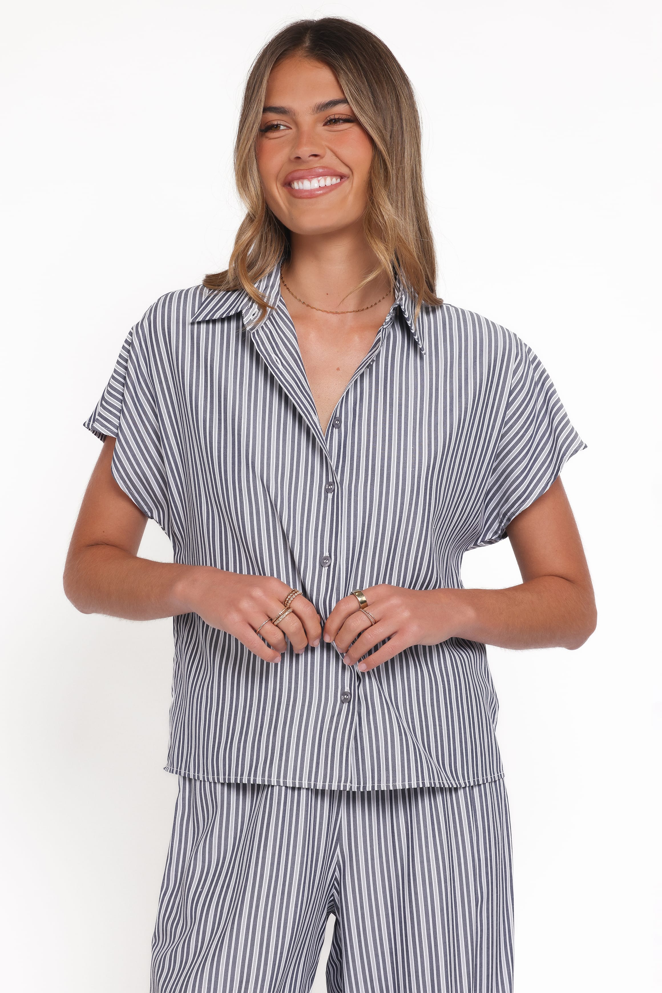 SETS Melanie Pant Set - Charcoal Stripe