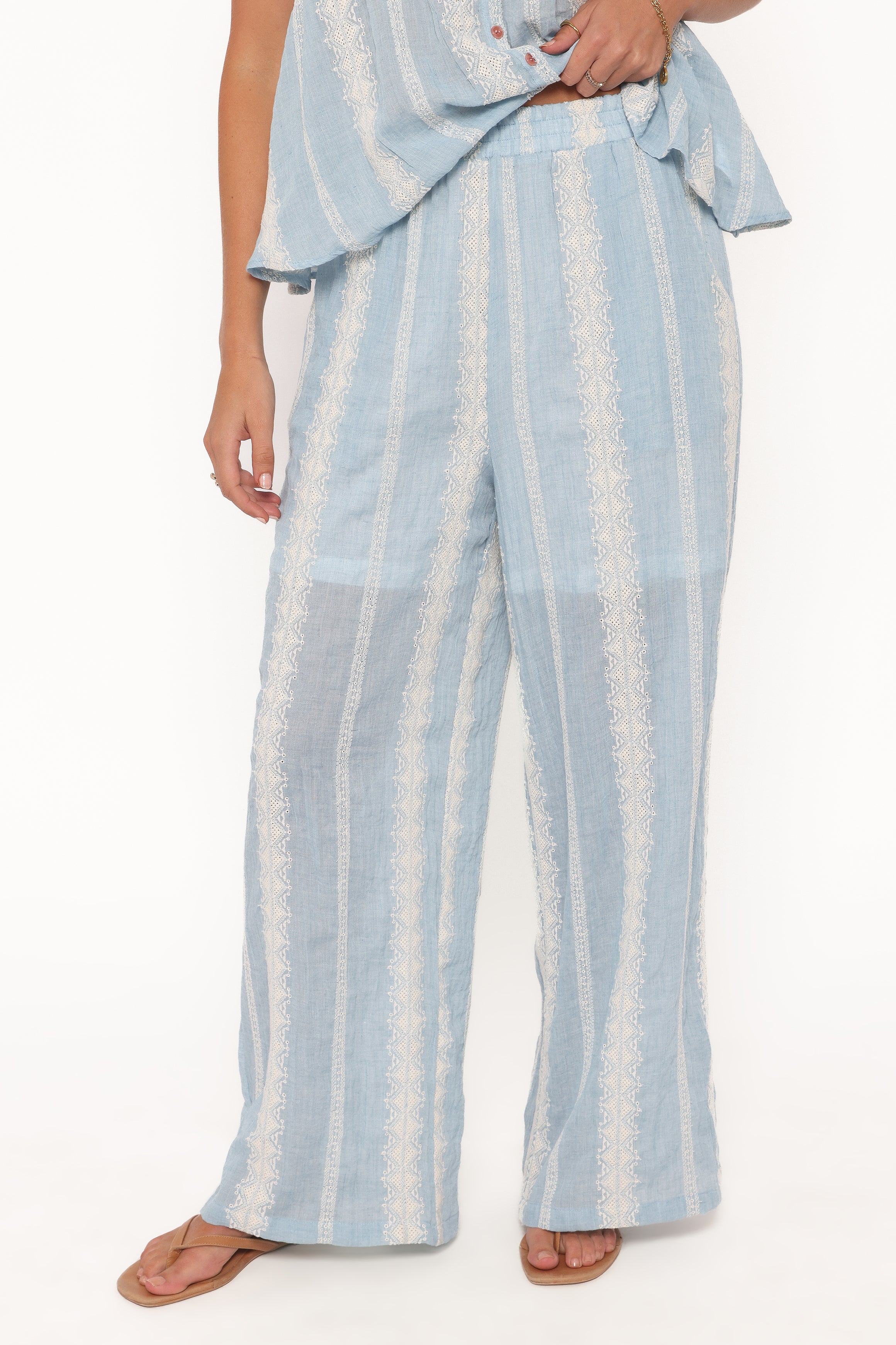 SETS Mila Embroidered Pant Set - Light Blue