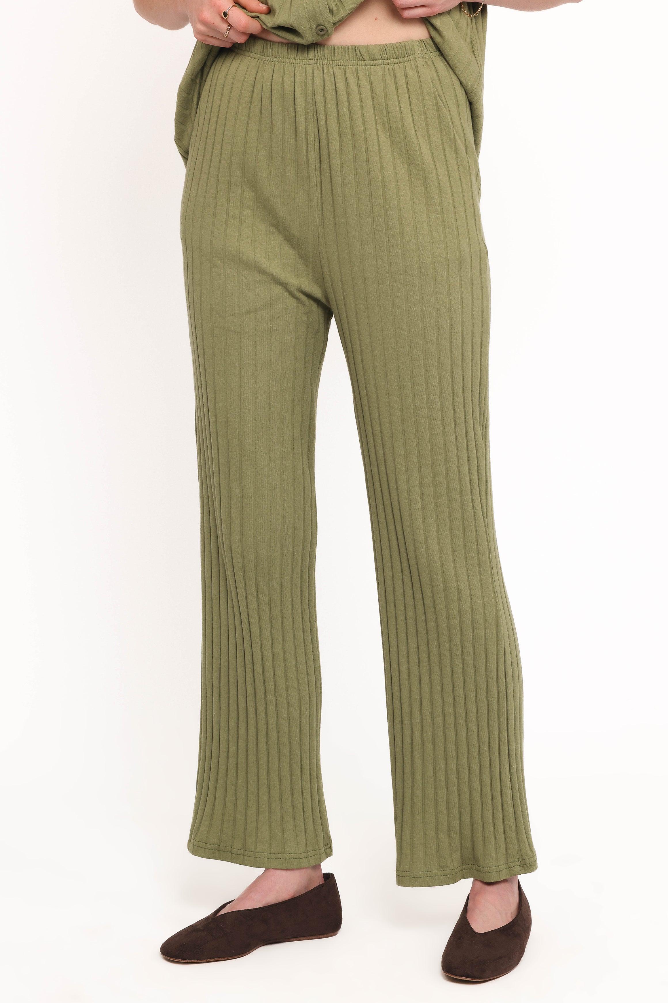 SETS Phillipa Wide Ribbed Shirt Set - Olive