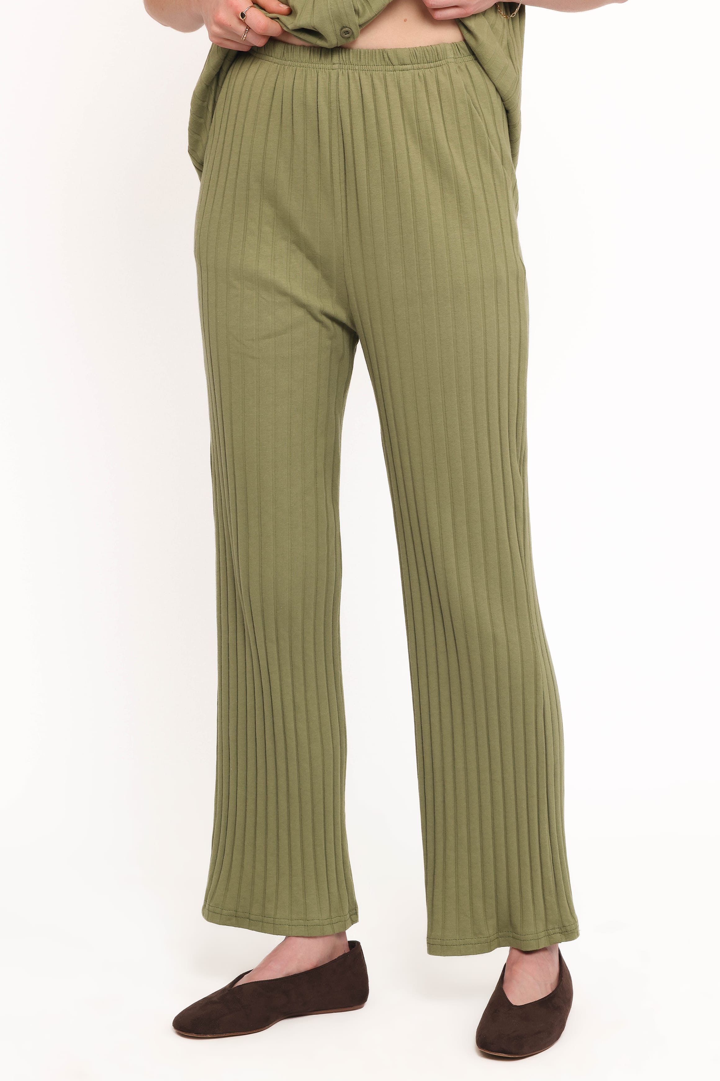 SETS Phillipa Wide Ribbed Shirt Set - Olive