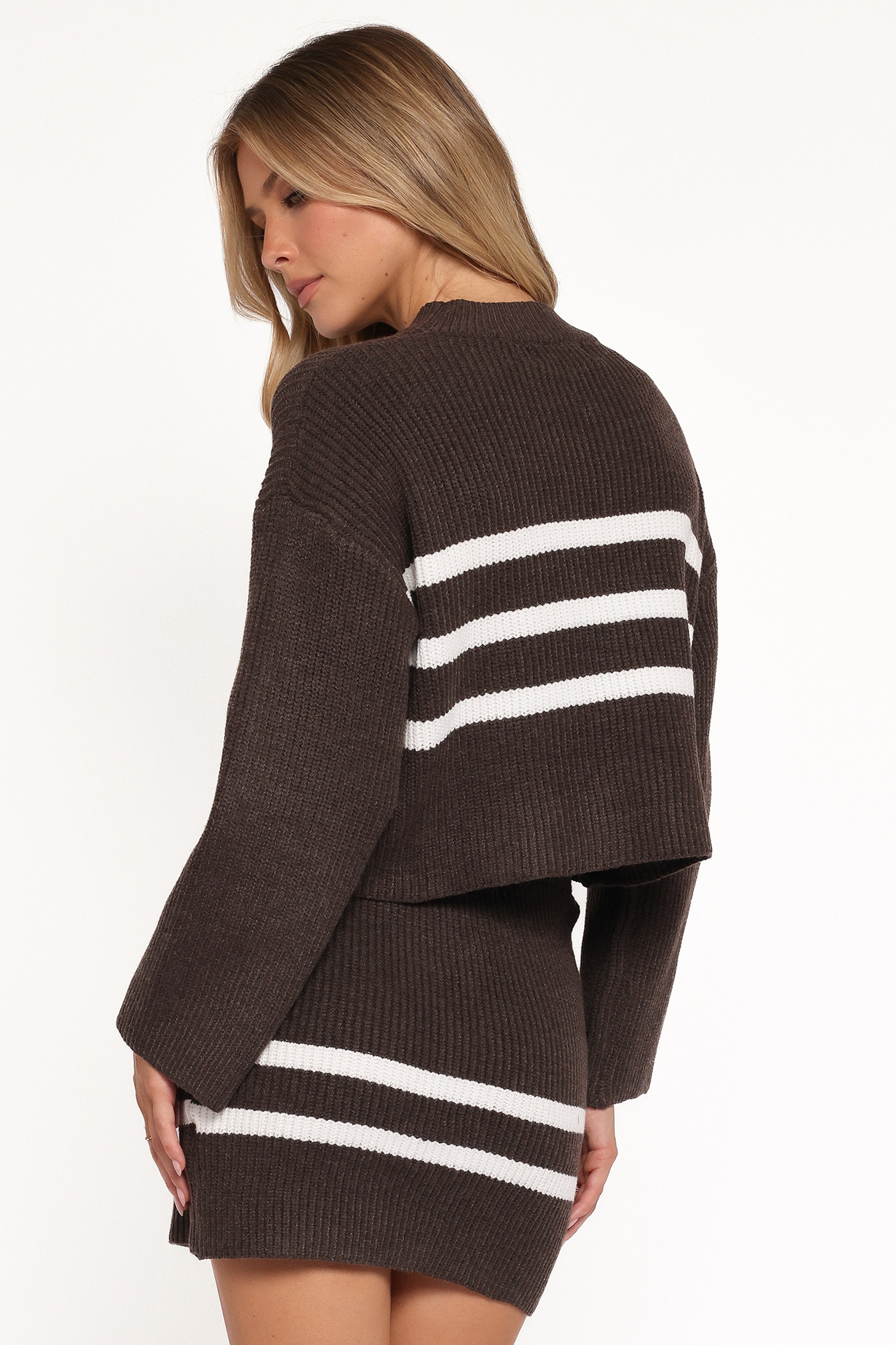 SETS Sara Sweater Set Mini Skirt - Chocolate Cream Stripe