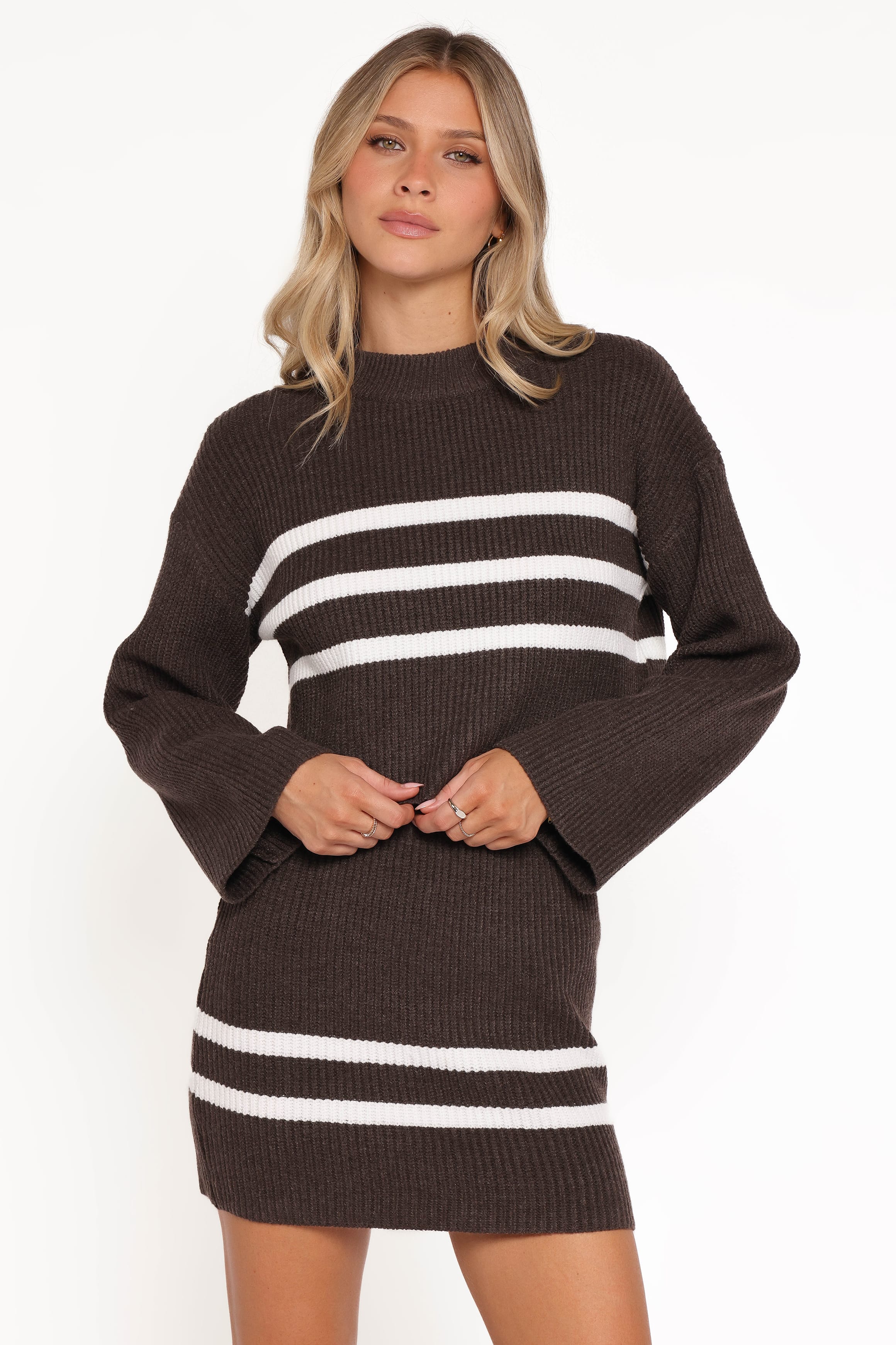 SETS Sara Sweater Set Mini Skirt - Chocolate Cream Stripe