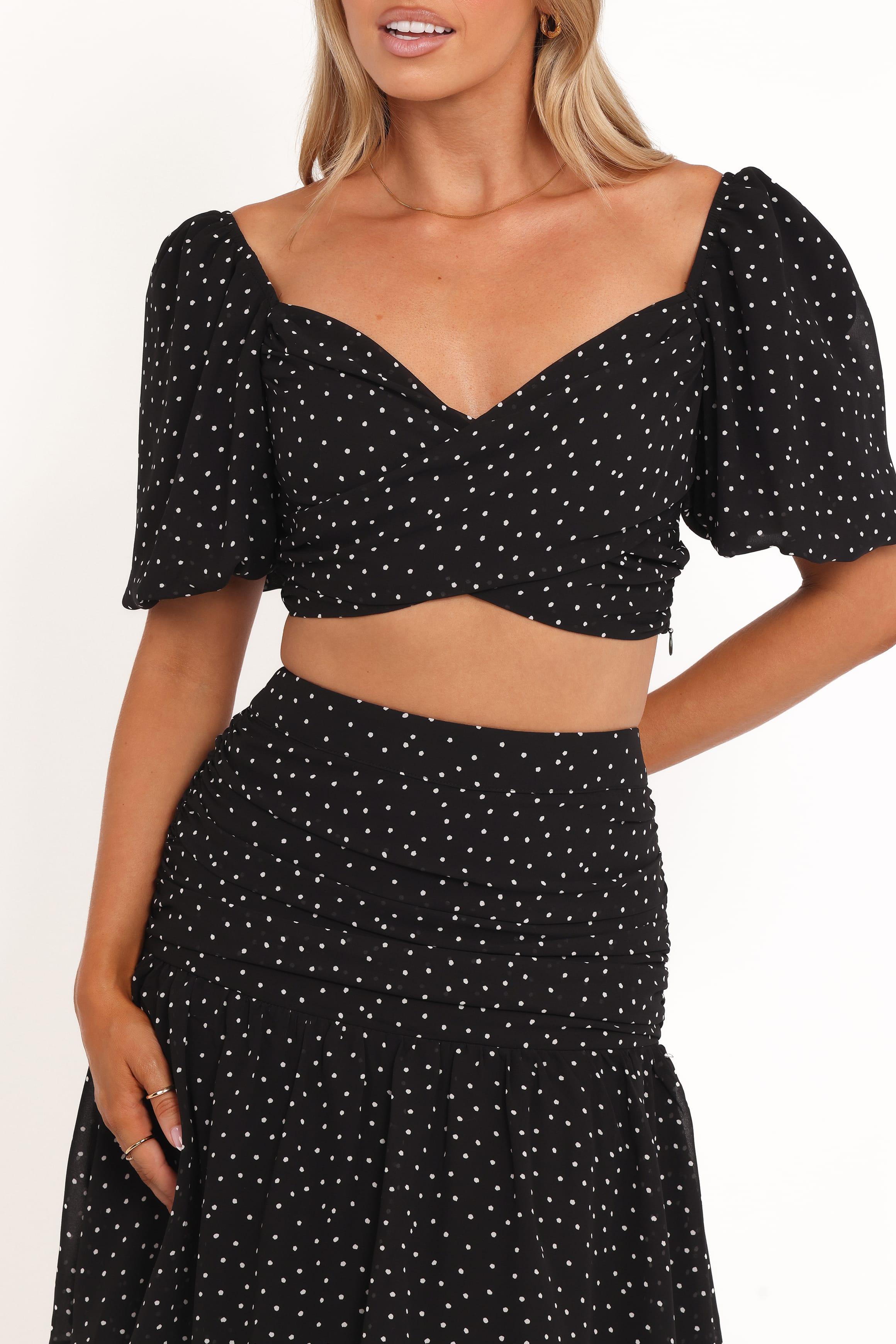 SETS Selina Skirt Set - Black Polka Dot