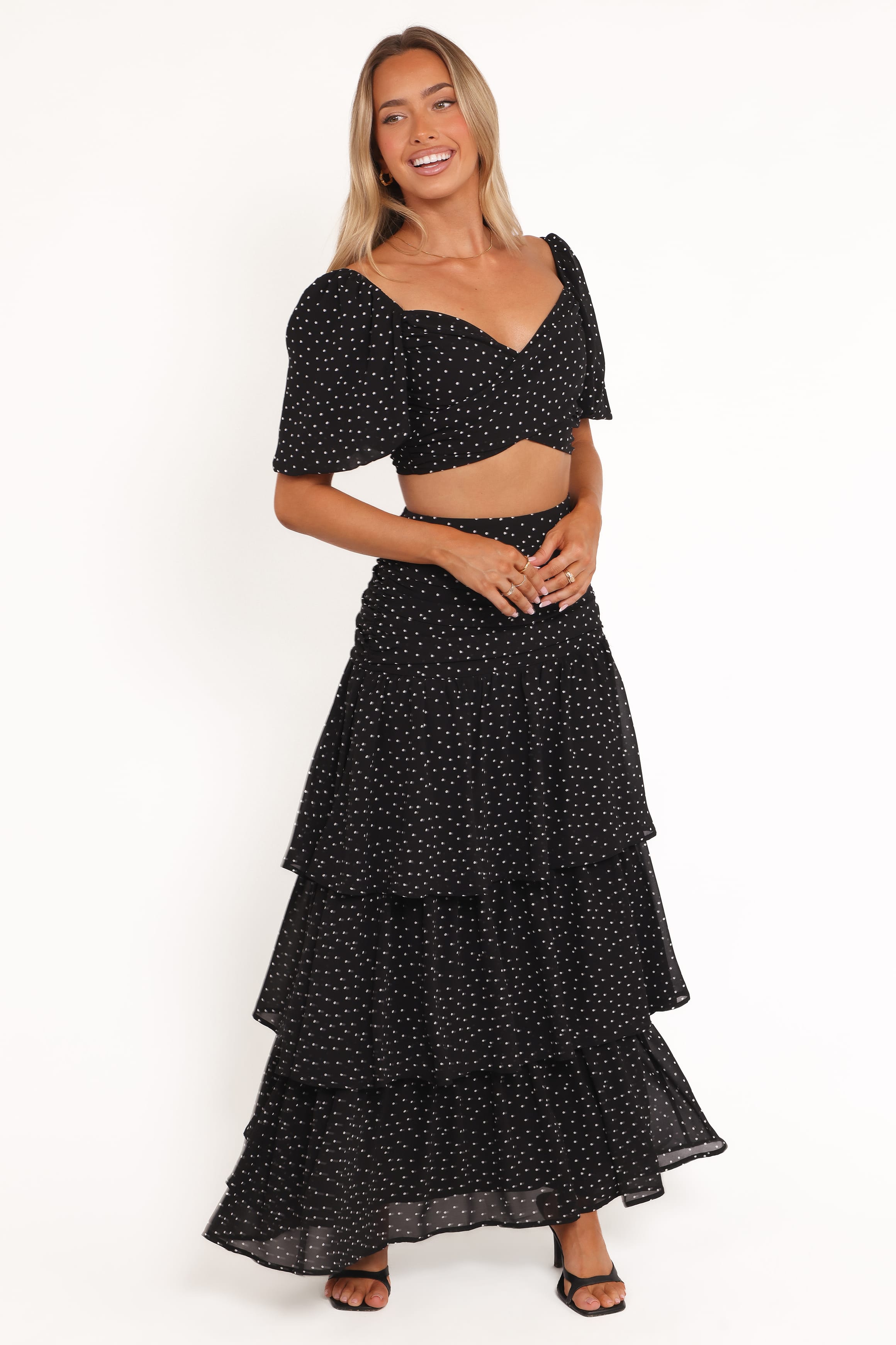 SETS Selina Skirt Set - Black Polka Dot