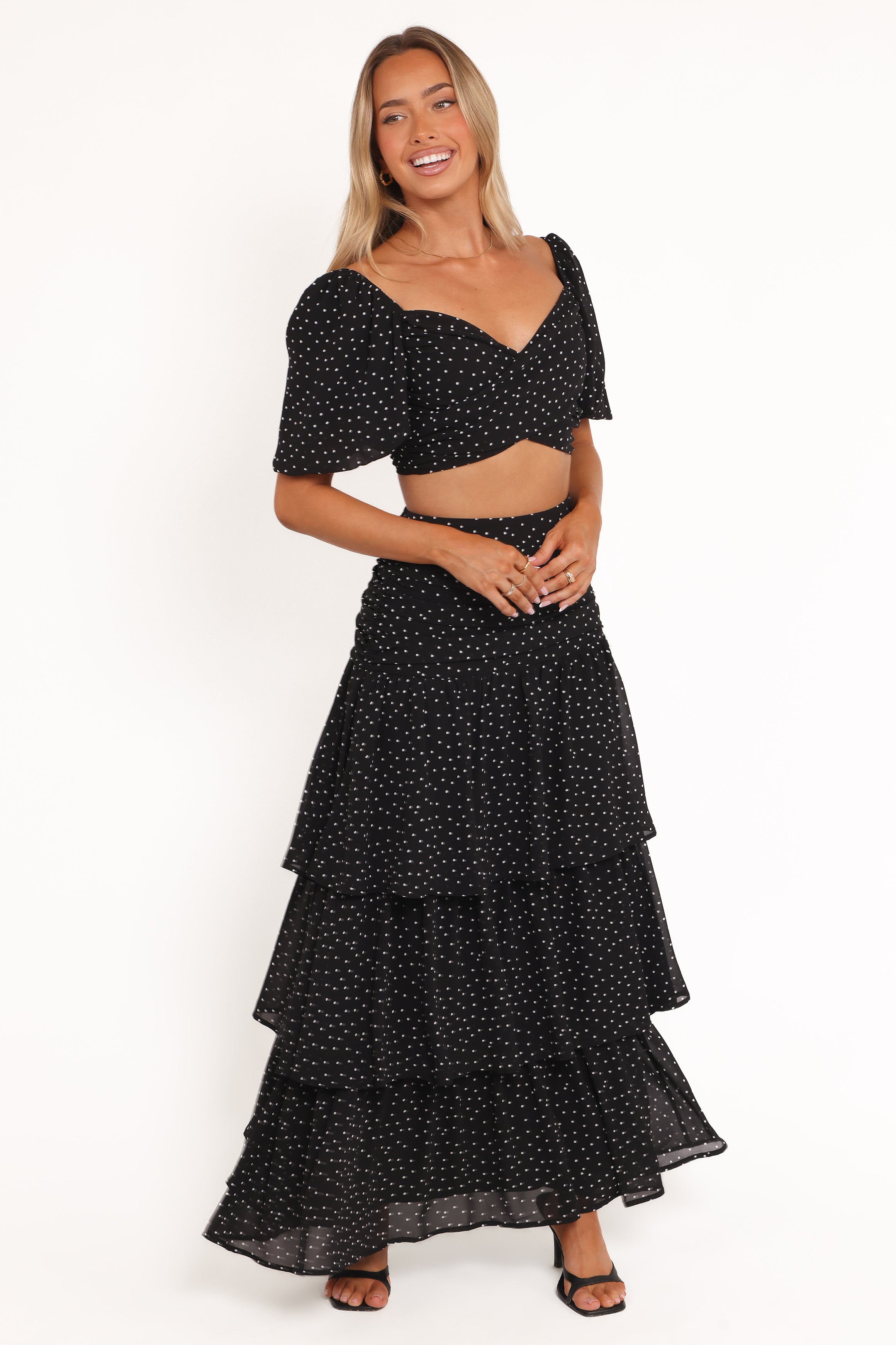 SETS Selina Skirt Set - Black Polka Dot