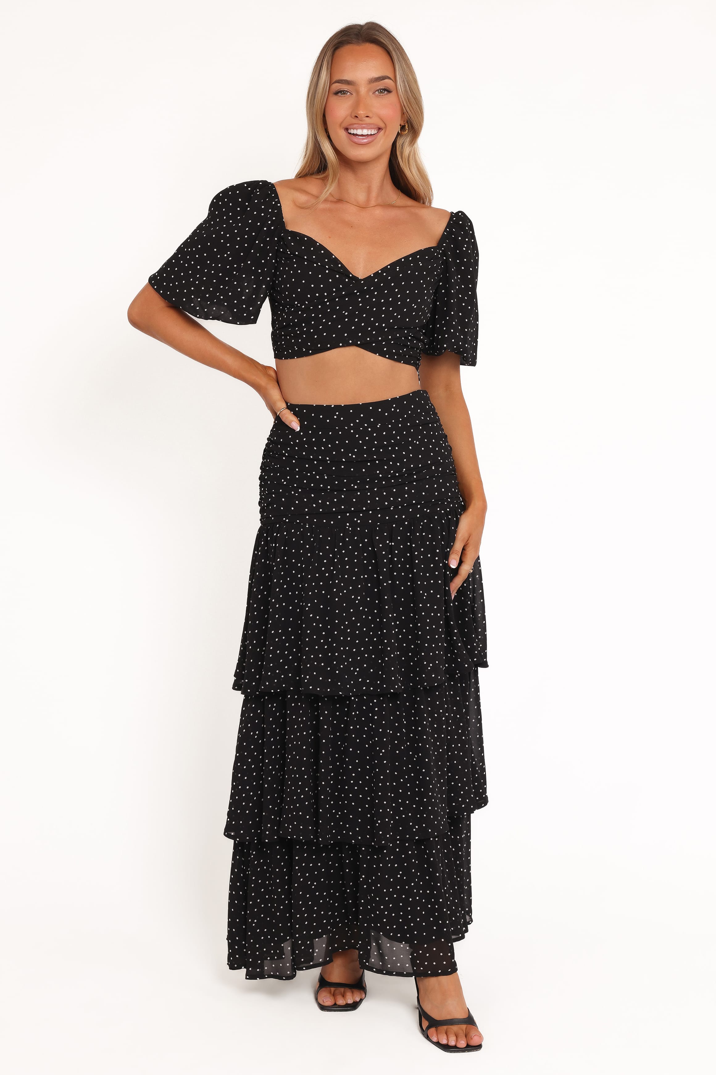 SETS Selina Skirt Set - Black Polka Dot