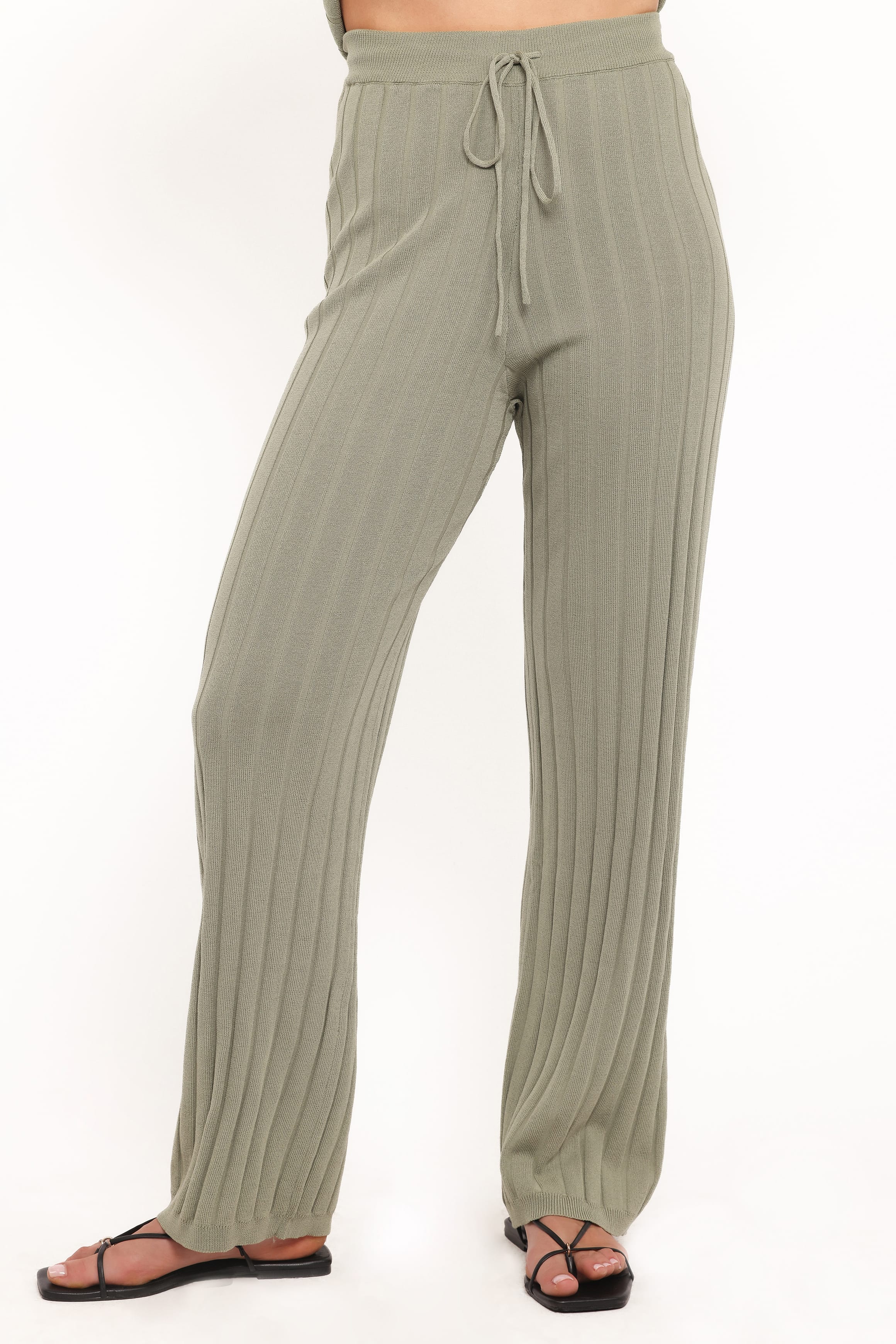 SETS Yulissa Wide Ribbed Pant Set - Khaki Green