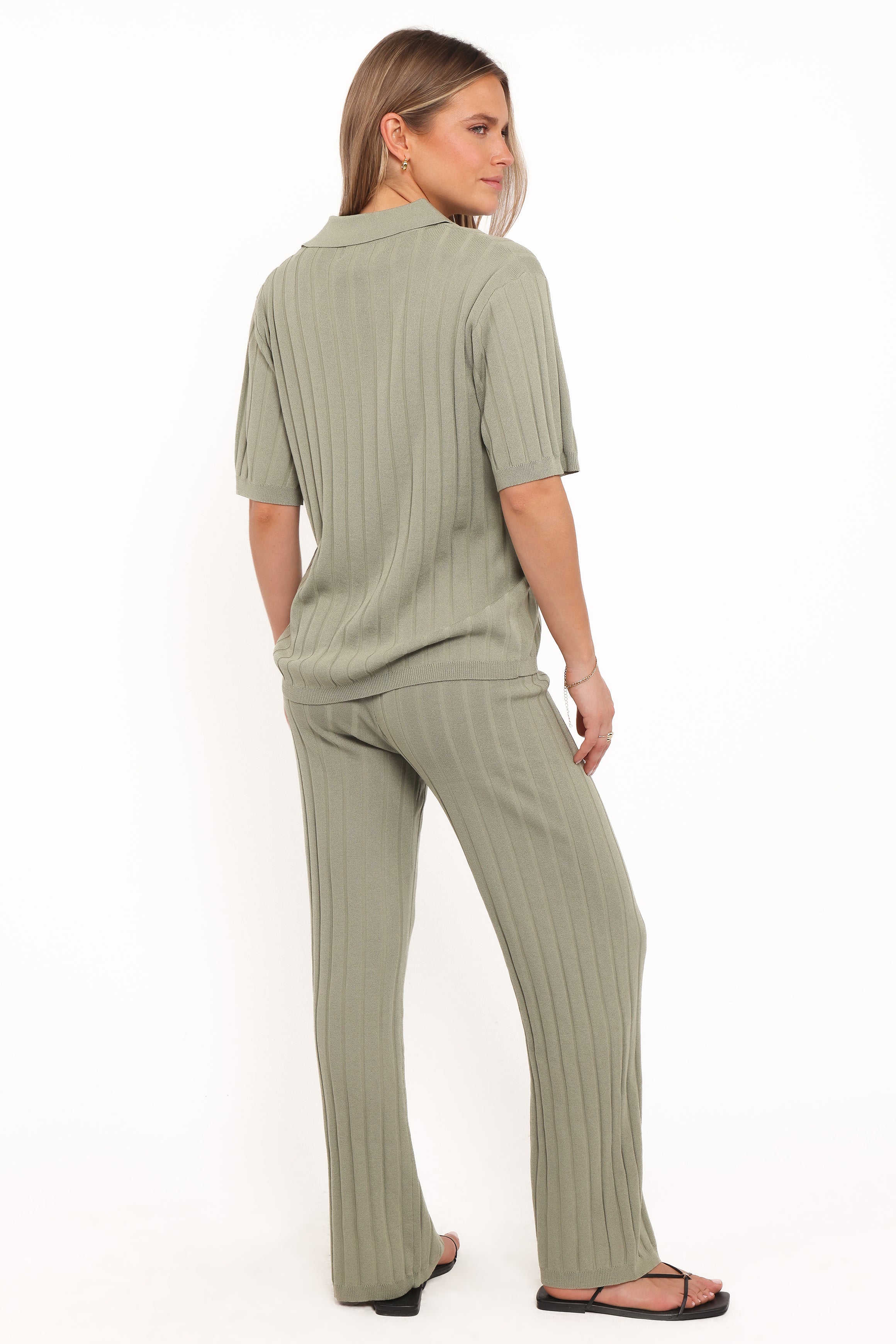 SETS Yulissa Wide Ribbed Pant Set - Khaki Green