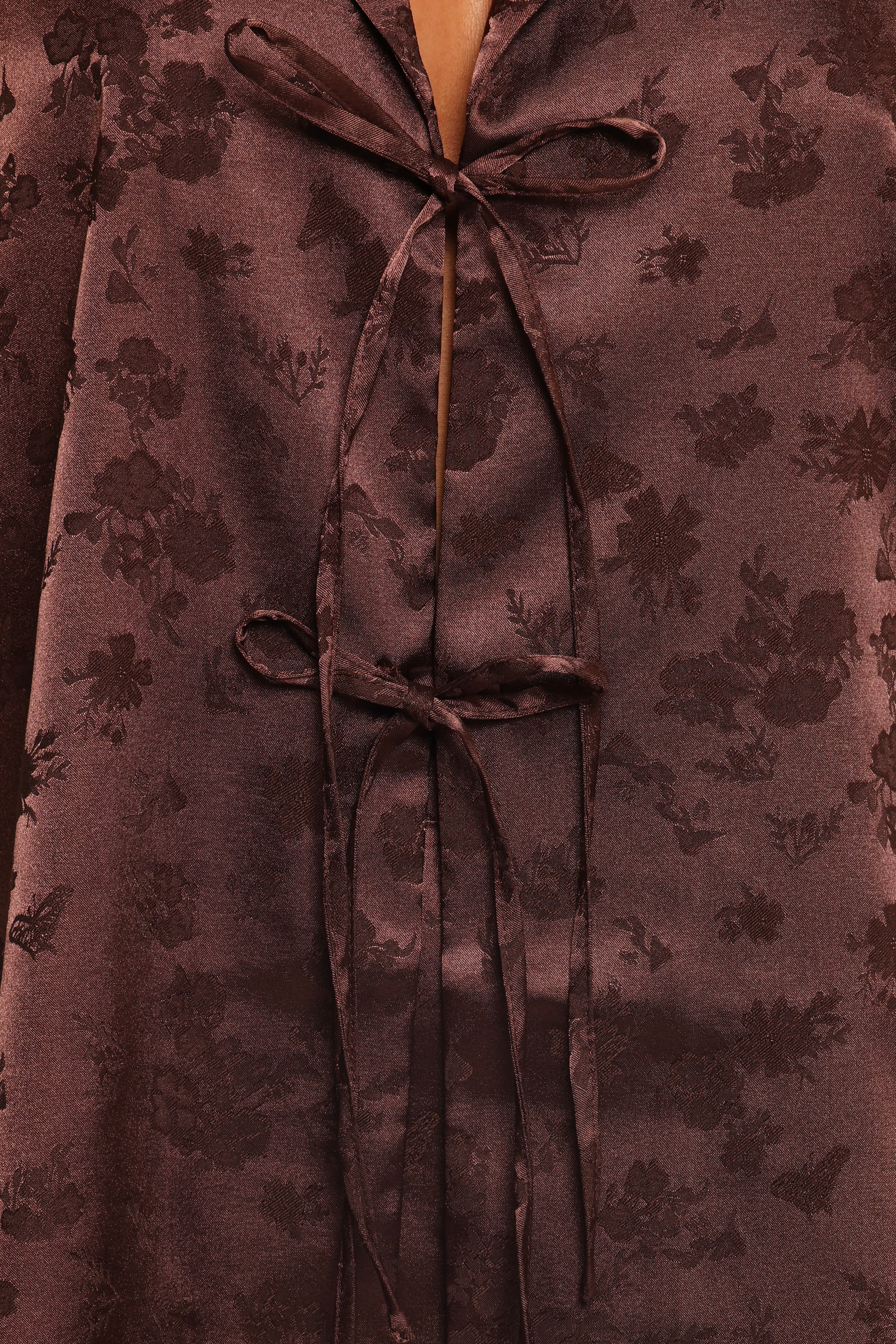 TOPS Aaliyah Satin Tie Front Top - Chocolate