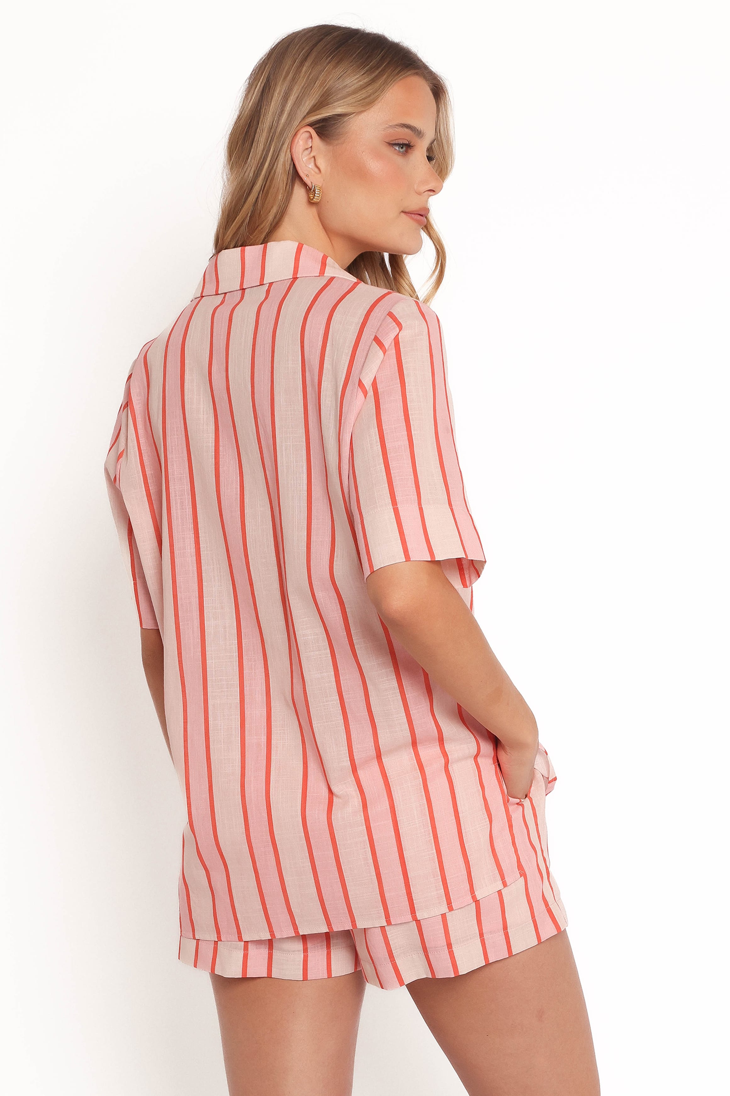 TOPS Aaliyah Tie Front Top - Pink Stripe