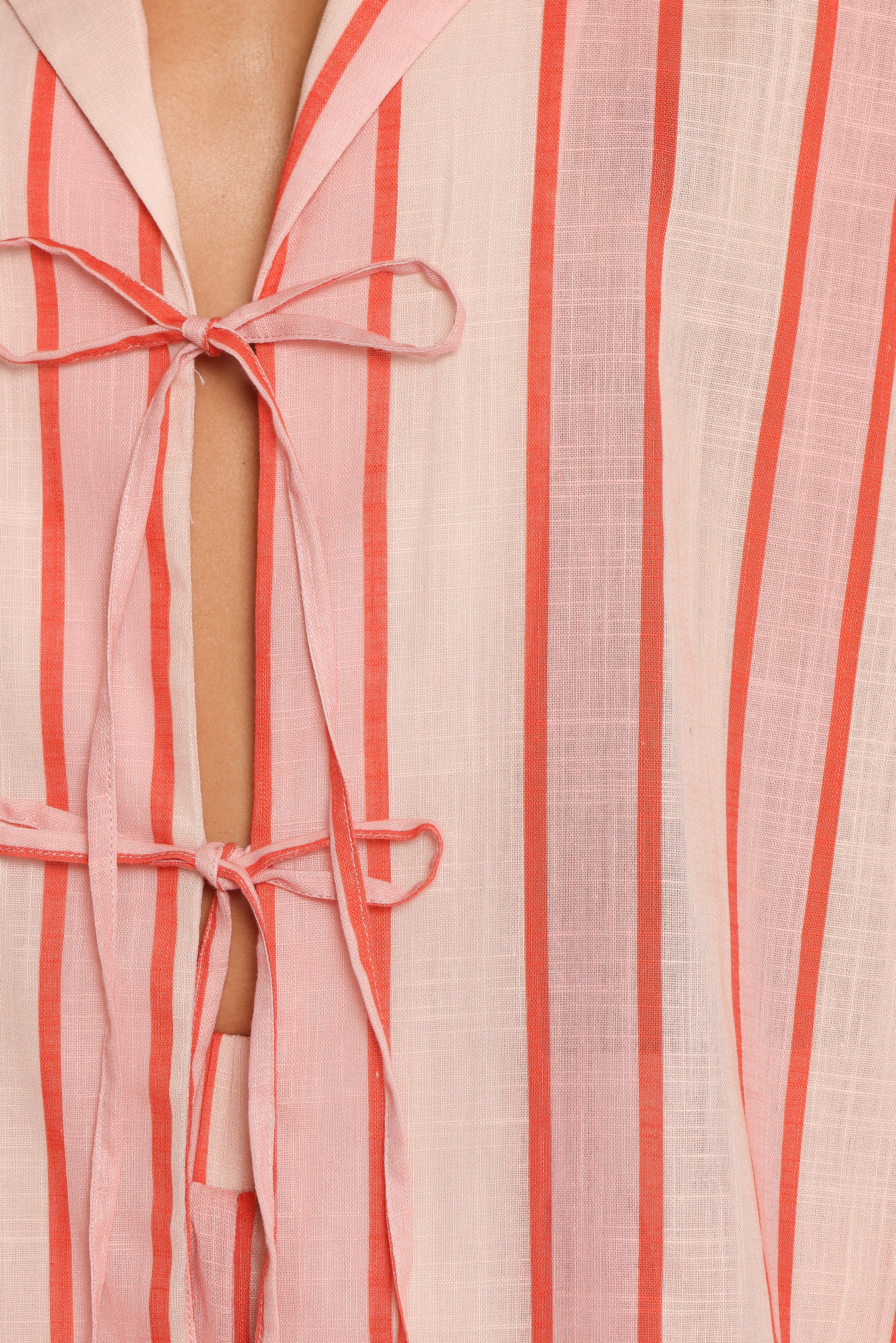 TOPS Aaliyah Tie Front Top - Pink Stripe