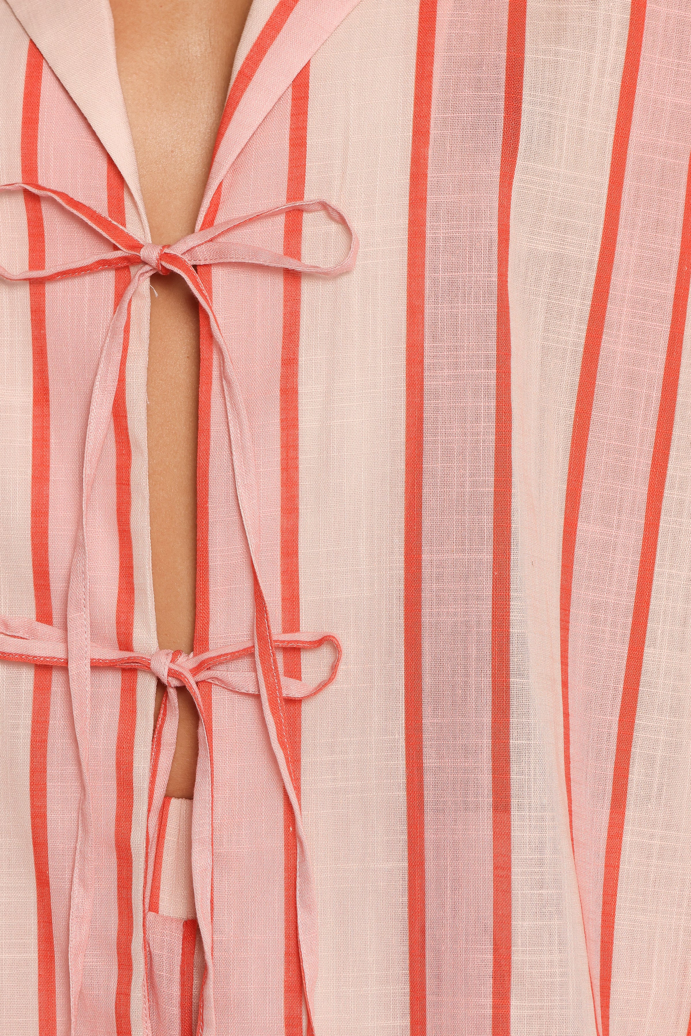 TOPS Aaliyah Tie Front Top - Pink Stripe