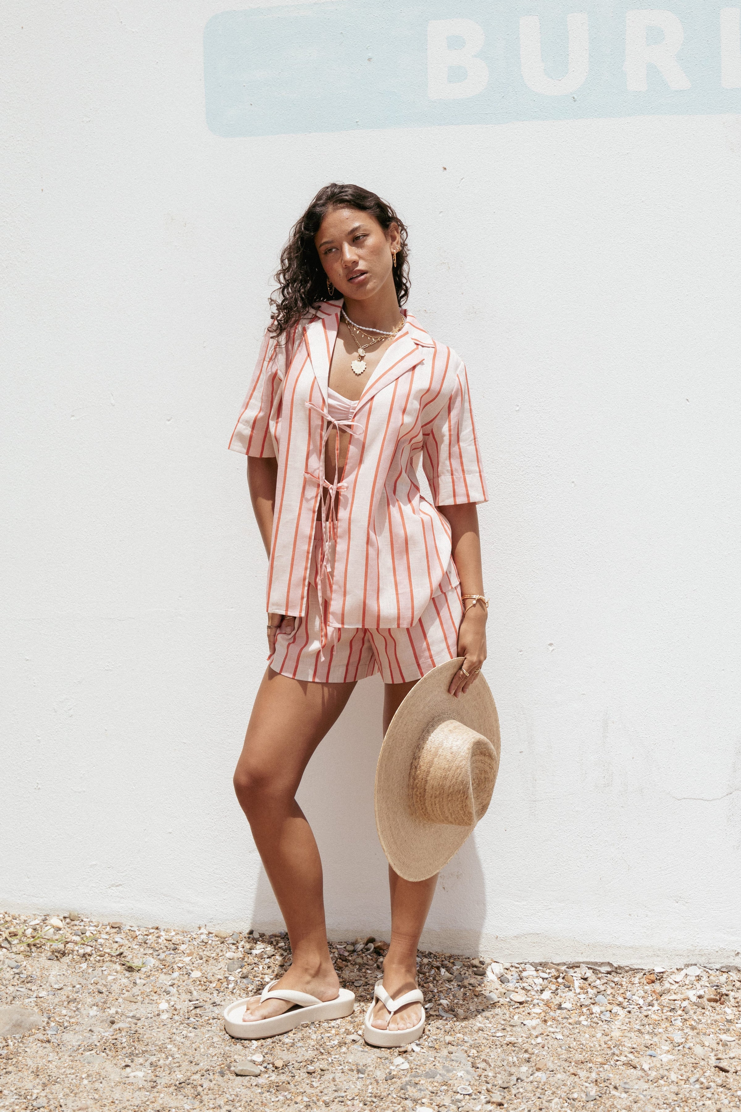 TOPS Aaliyah Tie Front Top - Pink Stripe