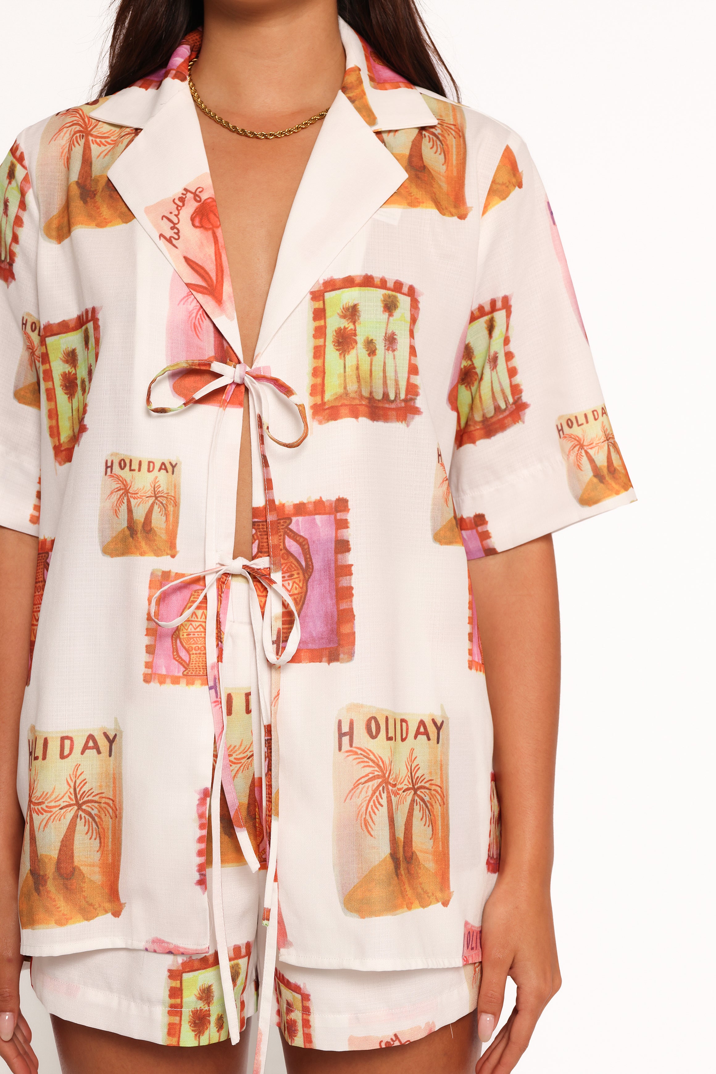 TOPS Aaliyah Tie Front Top - White Multi