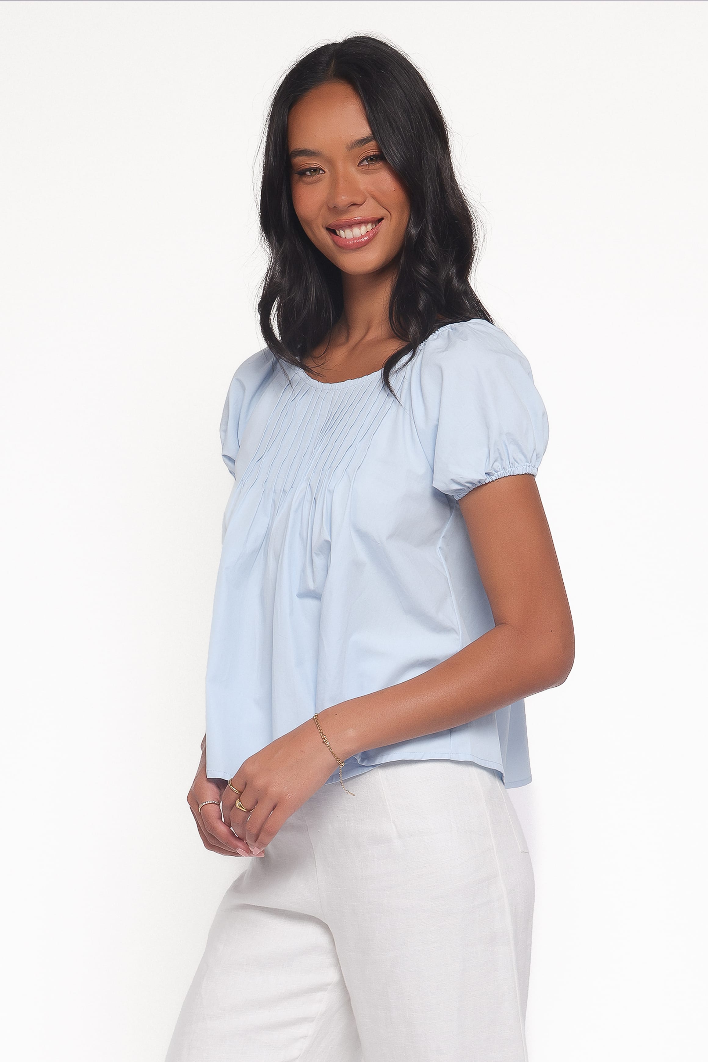 TOPS Abbot Pleated Top - Blue