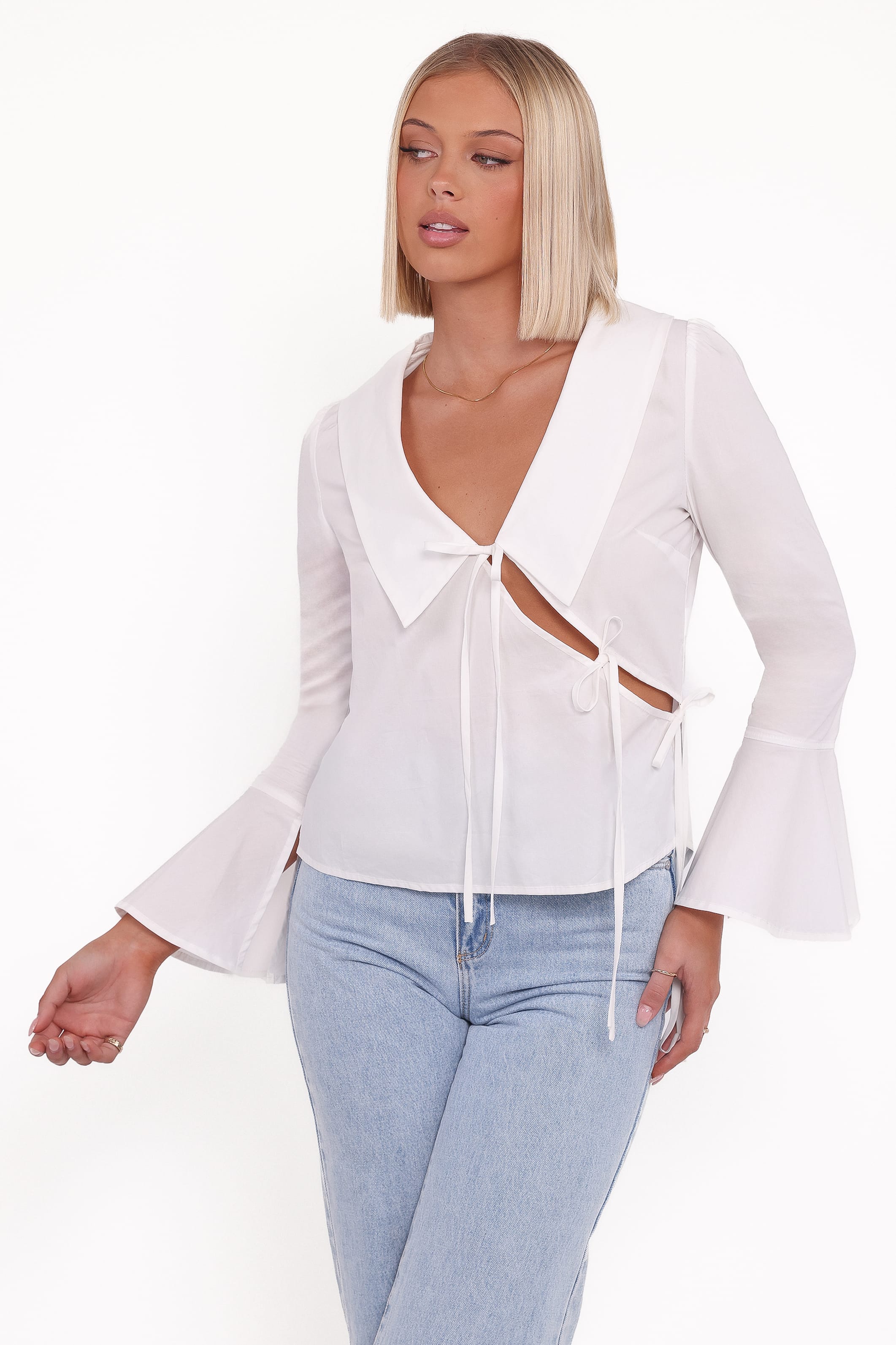 TOPS Adler Asymmetrical Tie Shirt - White