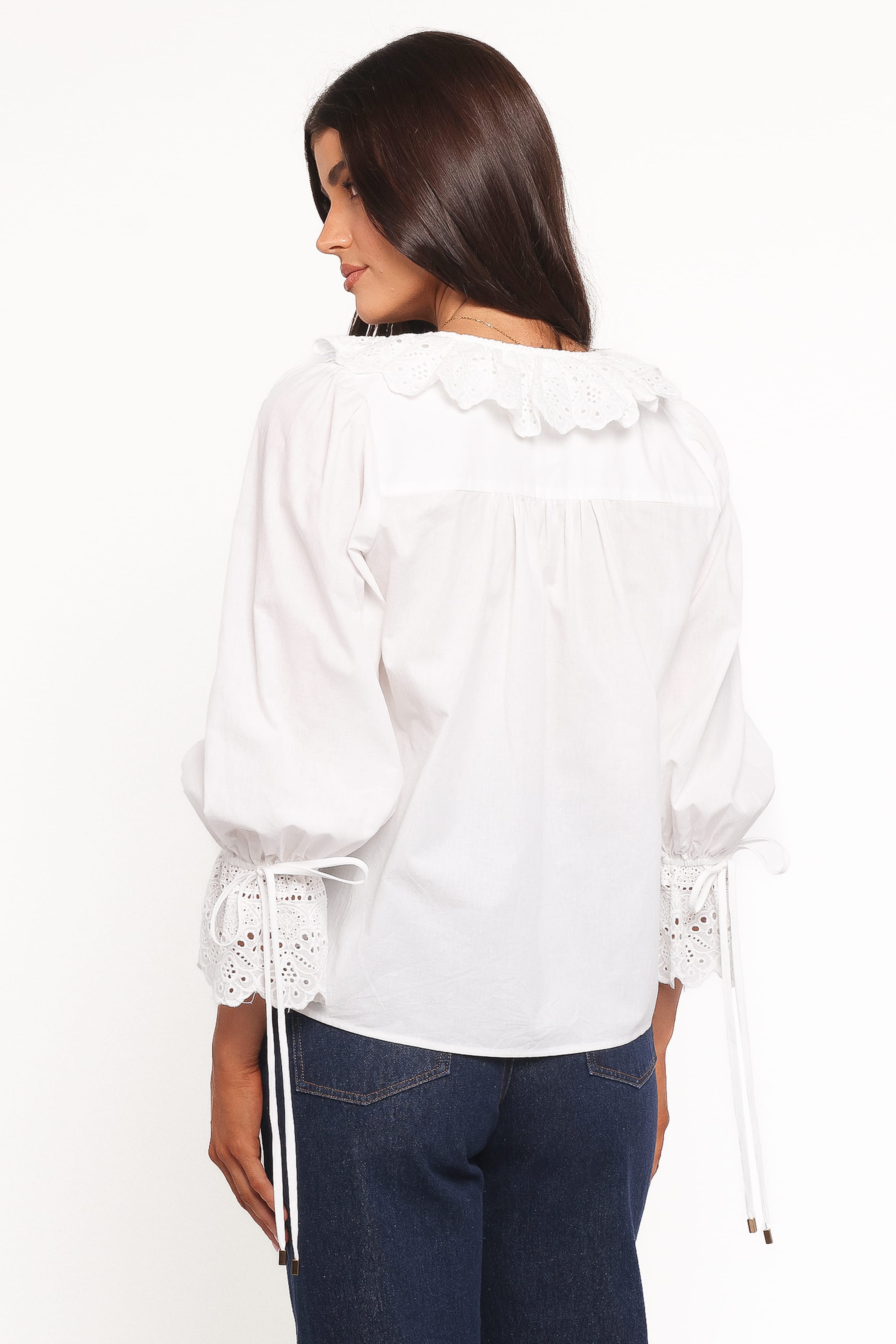 TOPS Aelwen Ruffle Blouse - White Embroidery