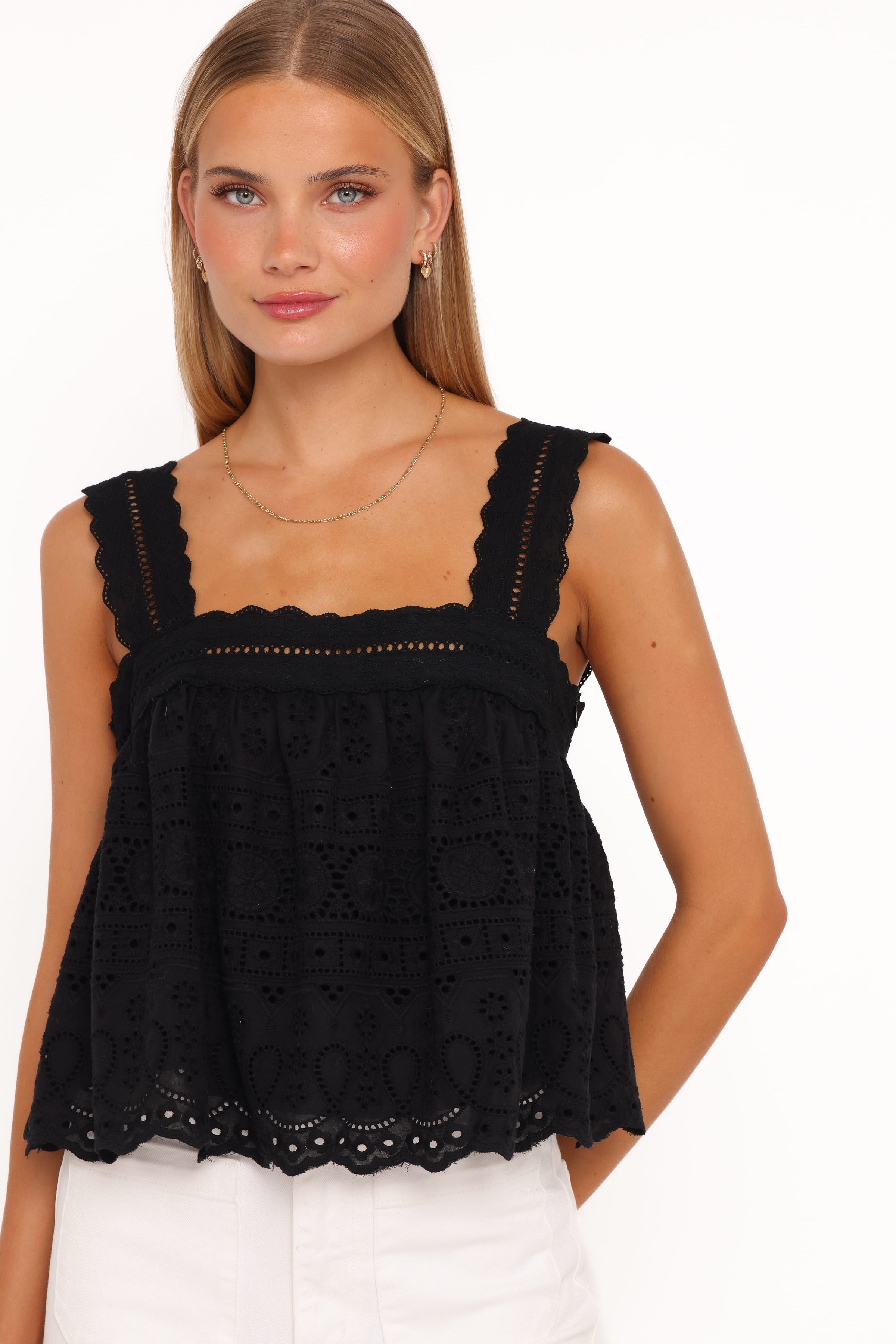 TOPS Aideen Eyelet Top - Black
