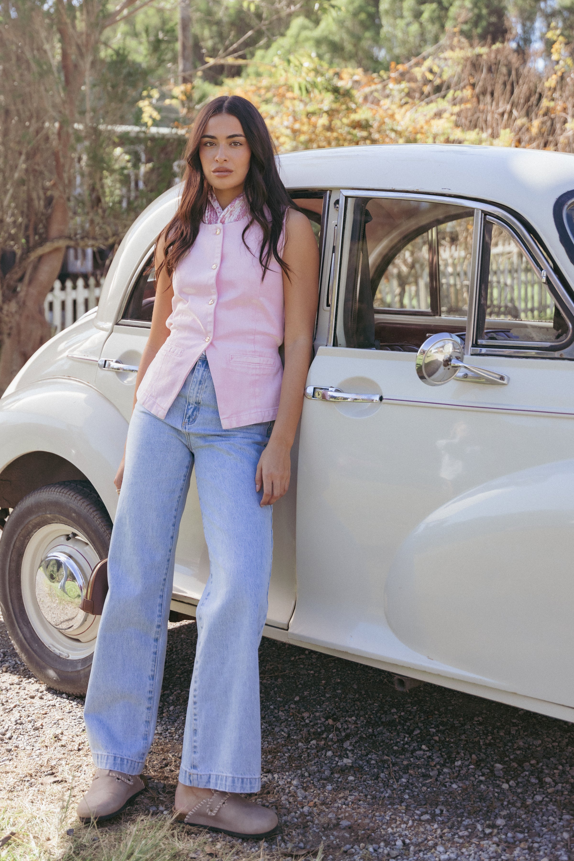 TOPS Ailis Denim Vest Top - Dusty Pink