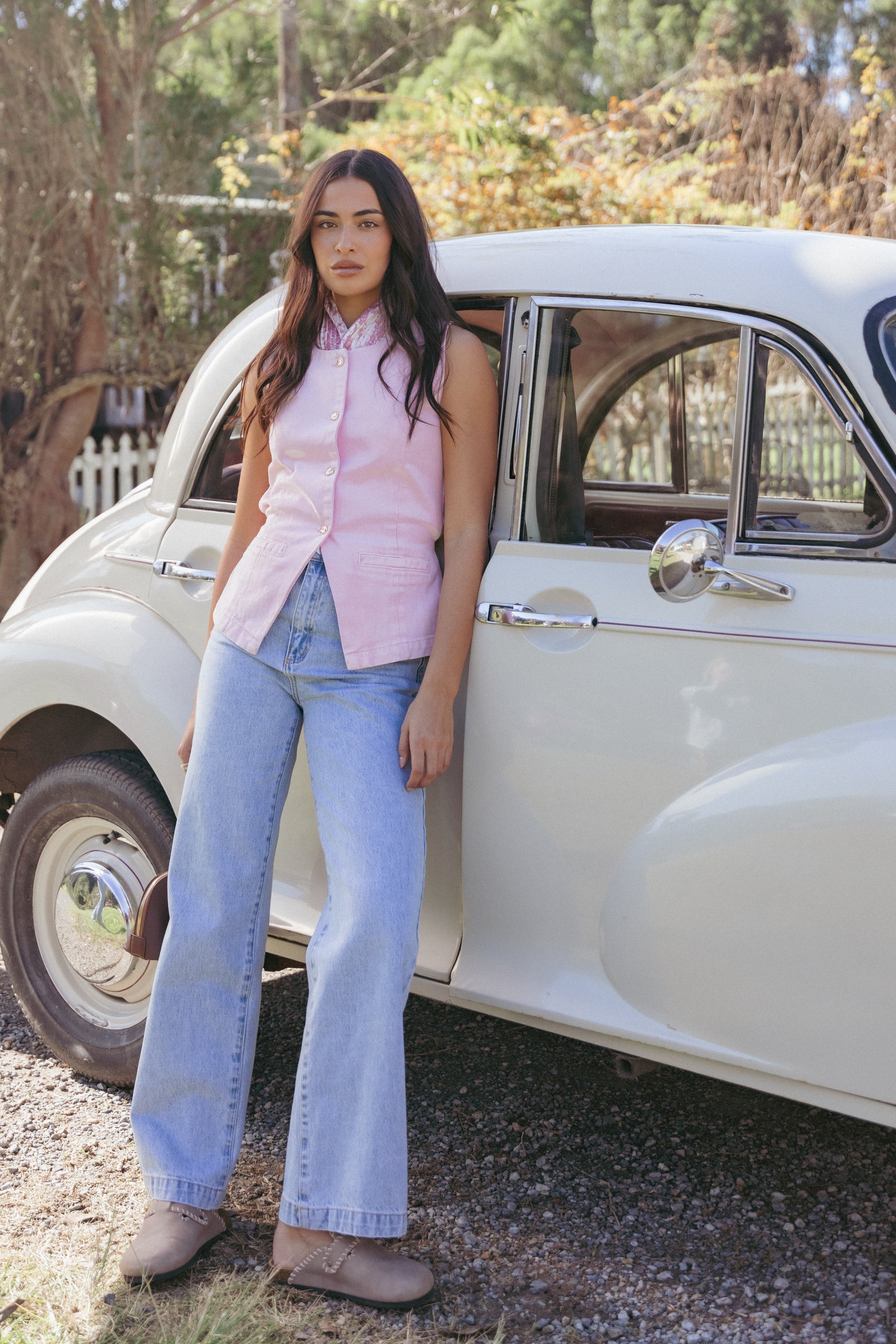 TOPS Ailis Denim Vest Top - Dusty Pink