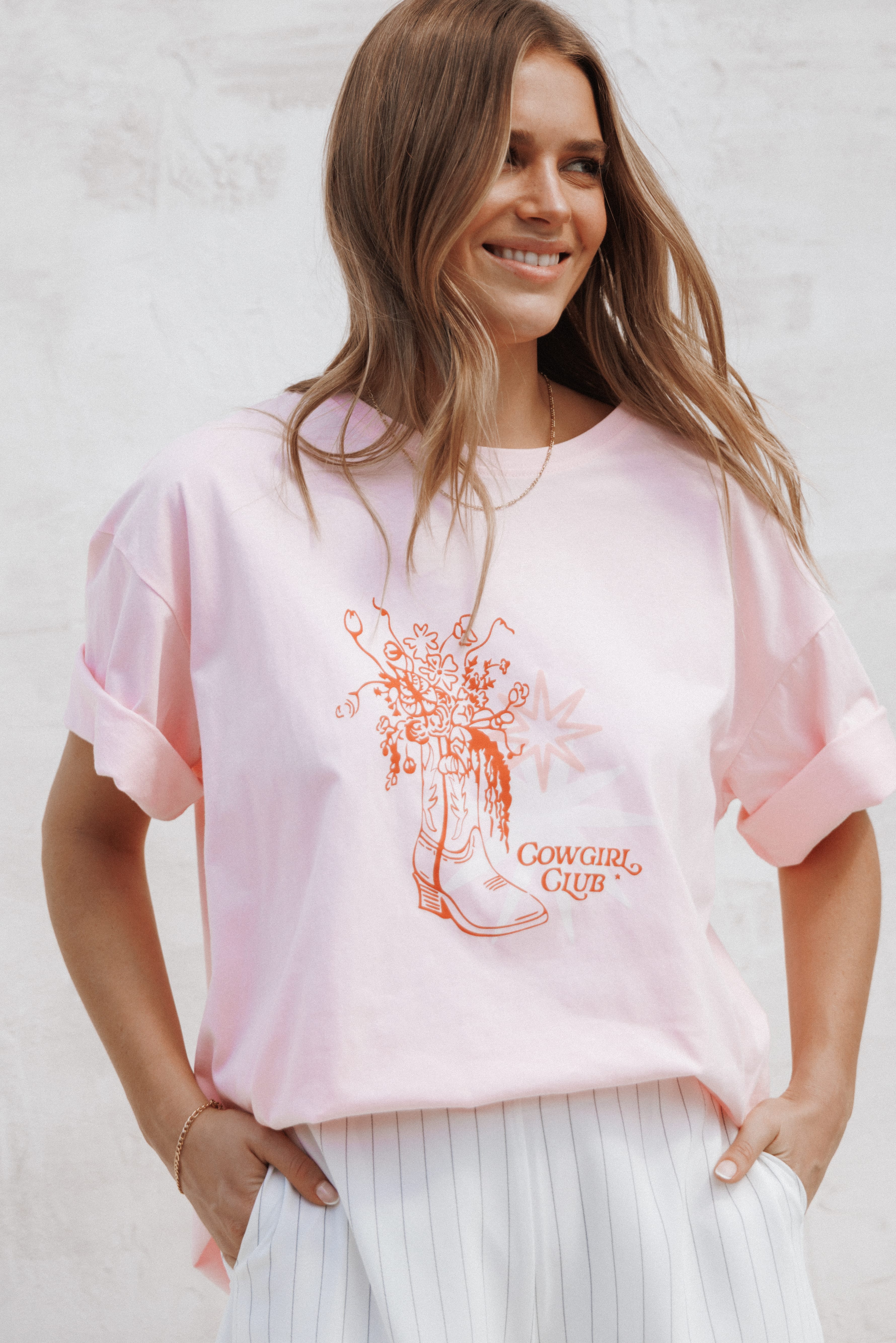 TOPS Alanna Cowgirl Club Graphic Tee - Pink