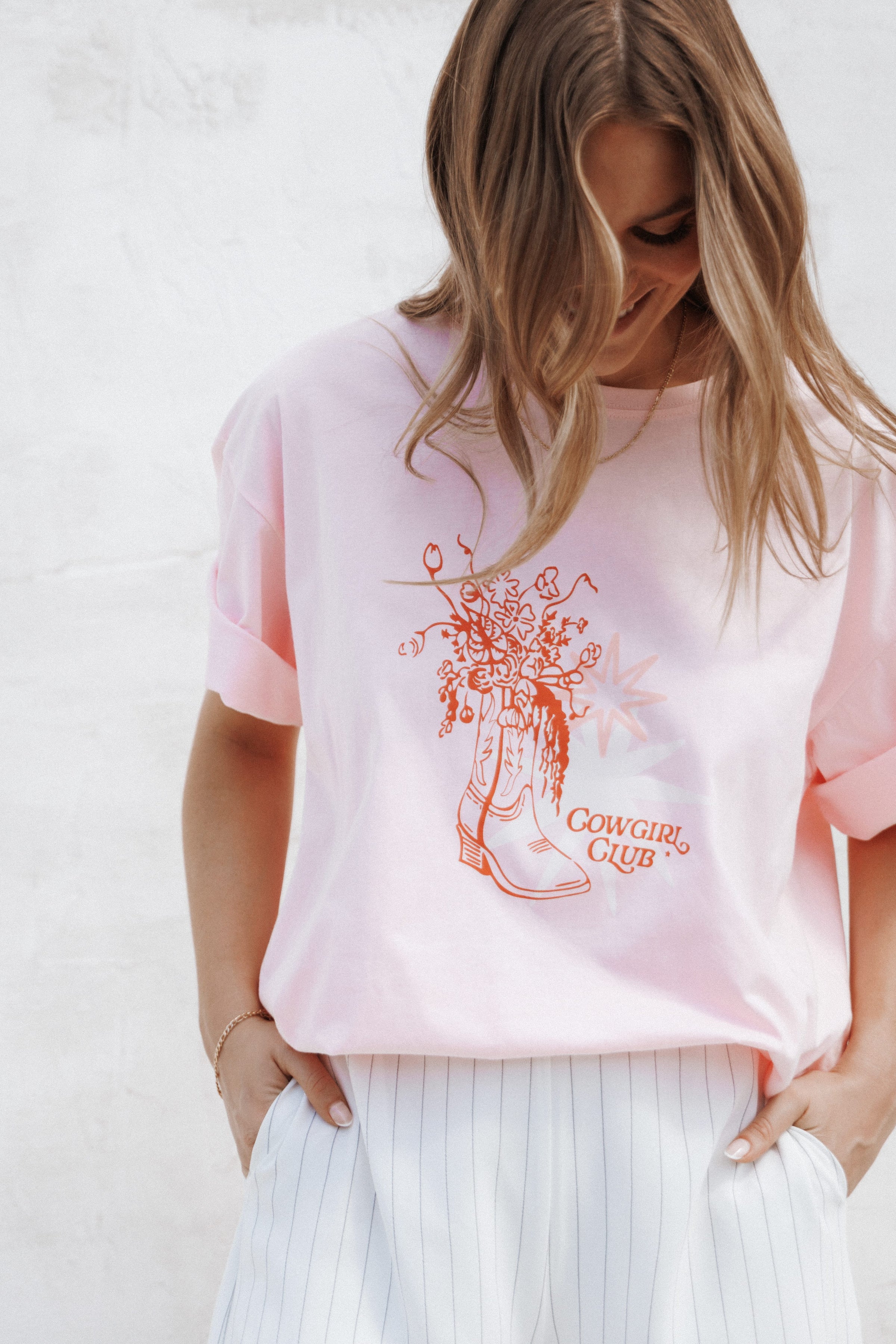 TOPS Alanna Cowgirl Club Graphic Tee - Pink