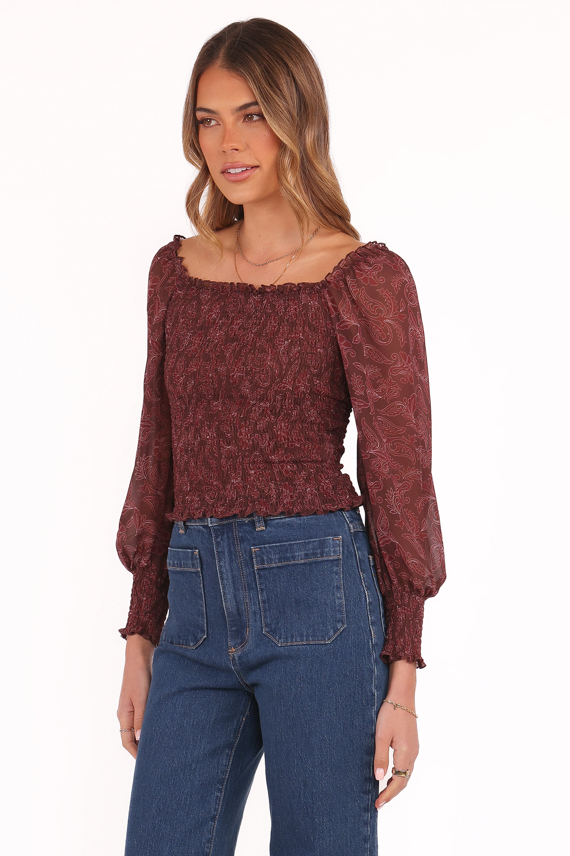 TOPS Alberta Top - Burgundy Paisley