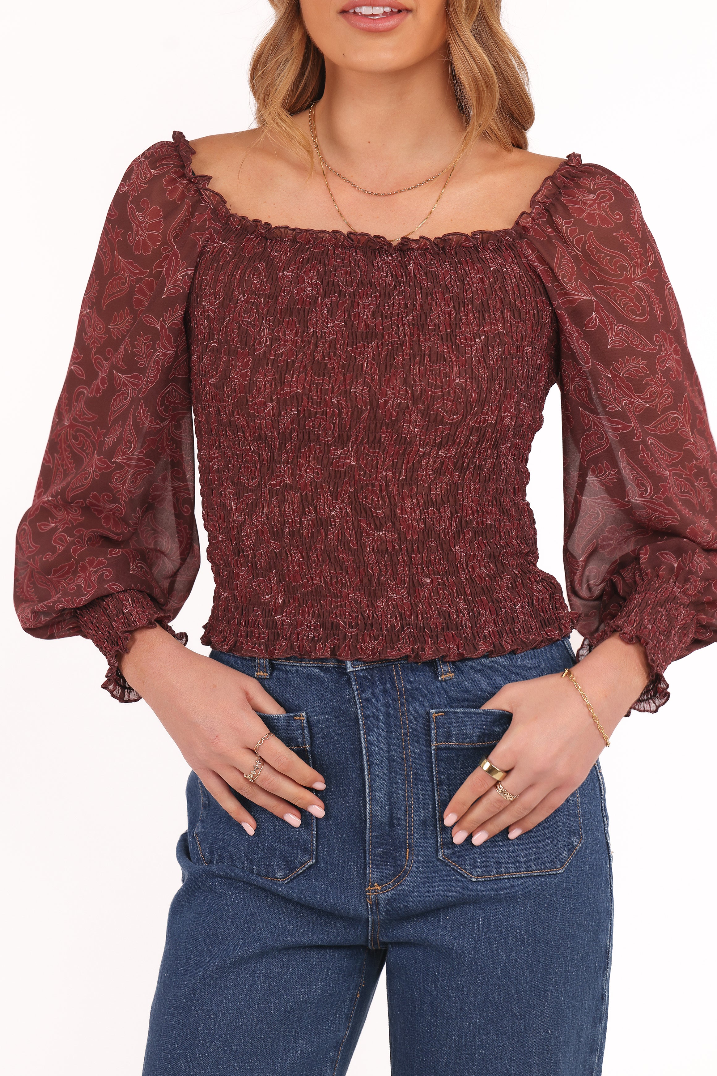 TOPS Alberta Top - Burgundy Paisley
