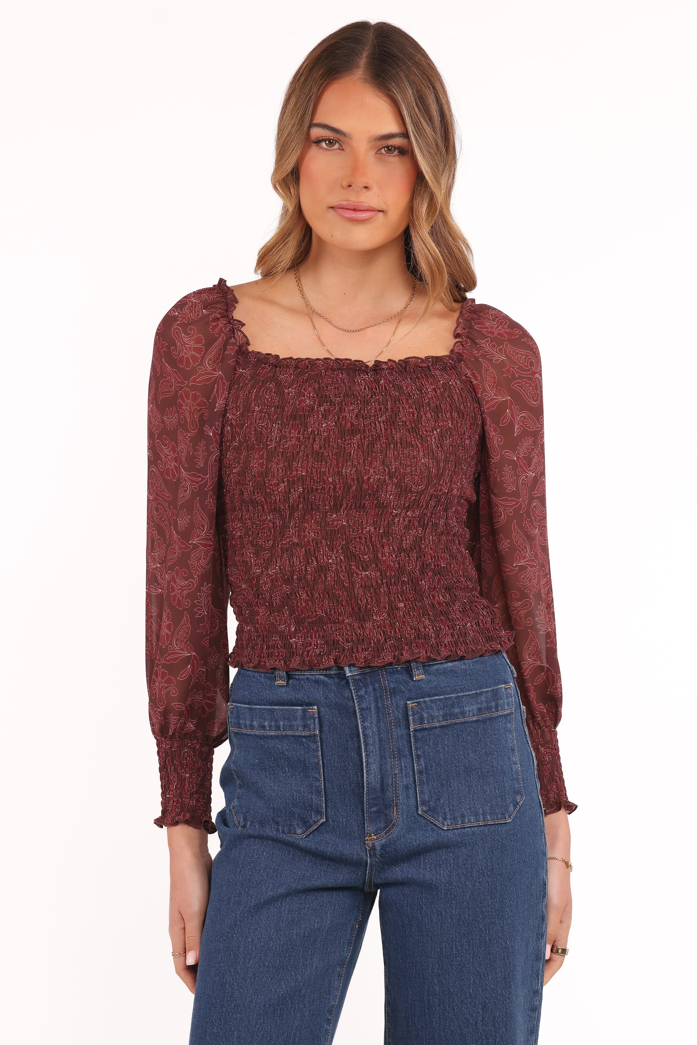 TOPS Alberta Top - Burgundy Paisley