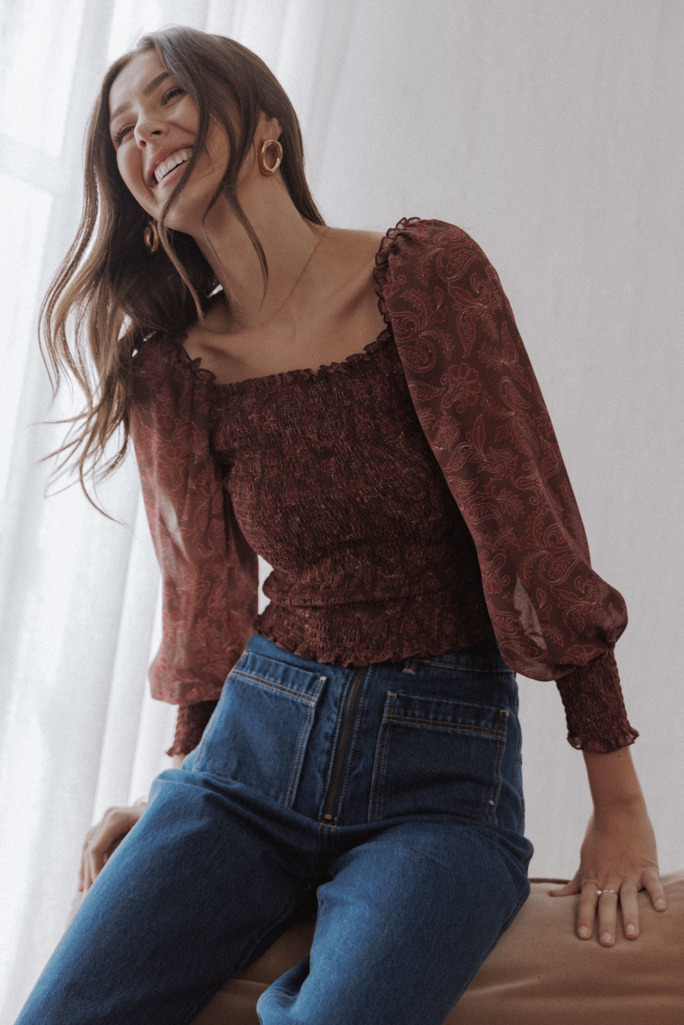 TOPS Alberta Top - Burgundy Paisley