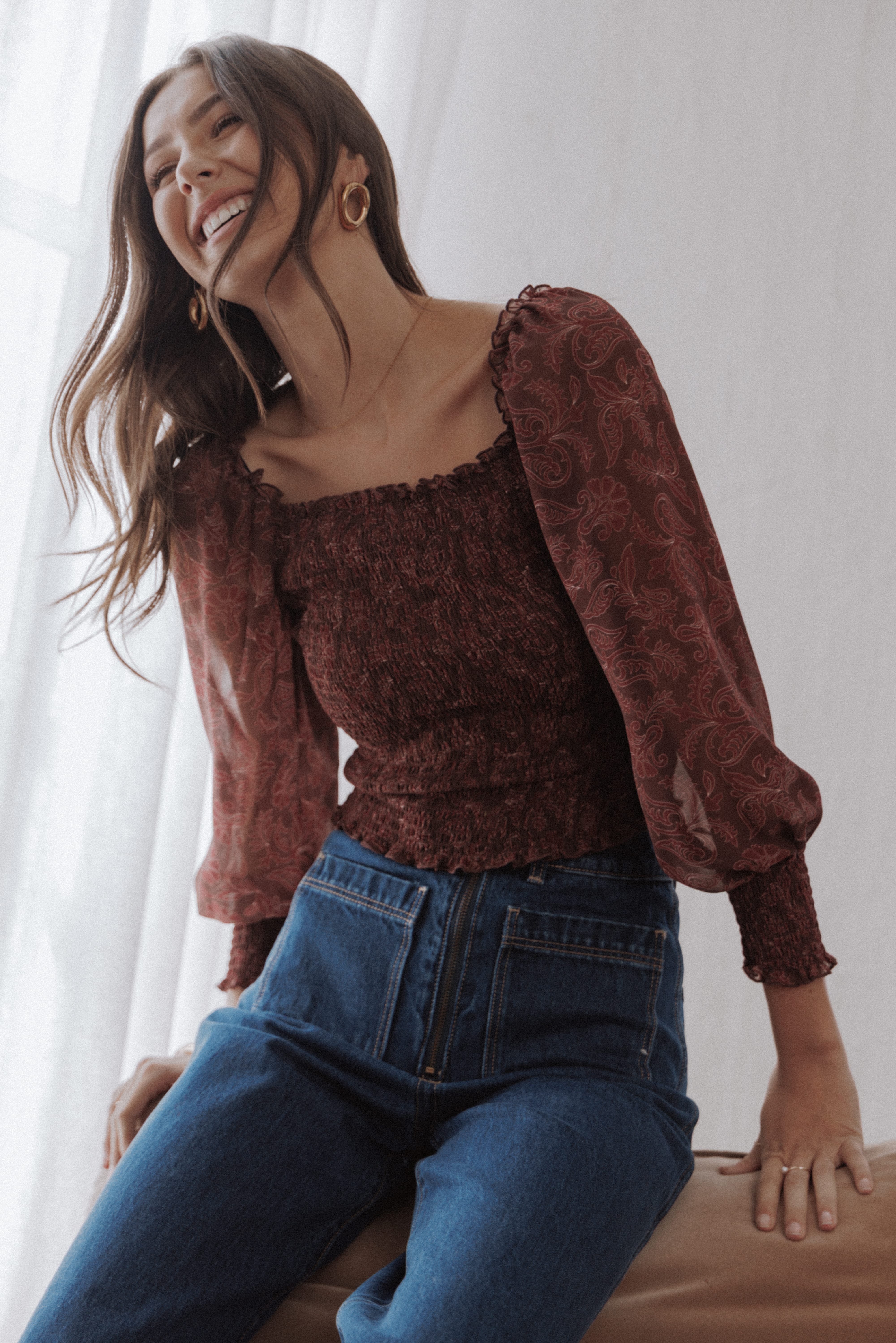 TOPS Alberta Top - Burgundy Paisley