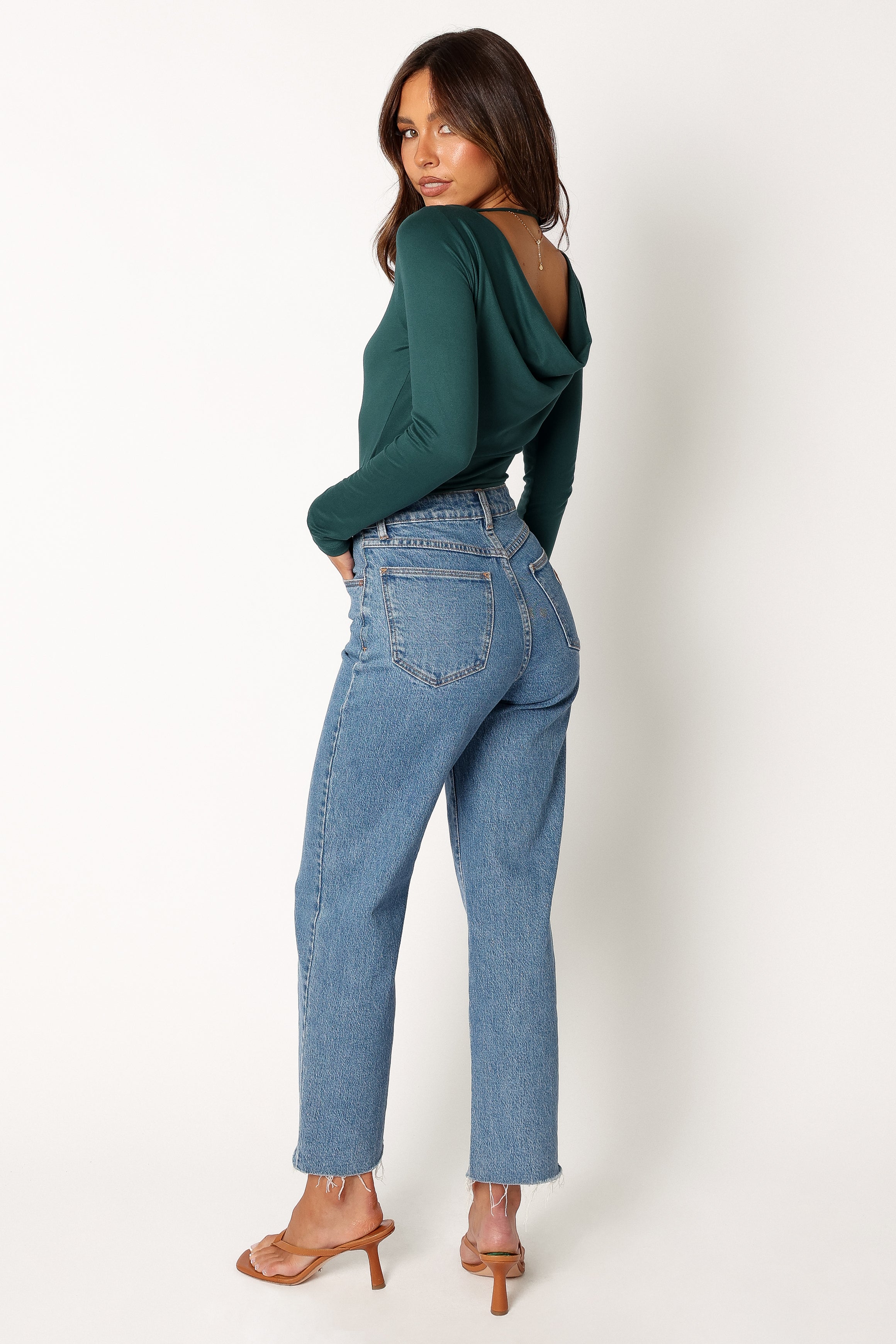 TOPS @Albie Cowl Back Body Suit - Hunter Green