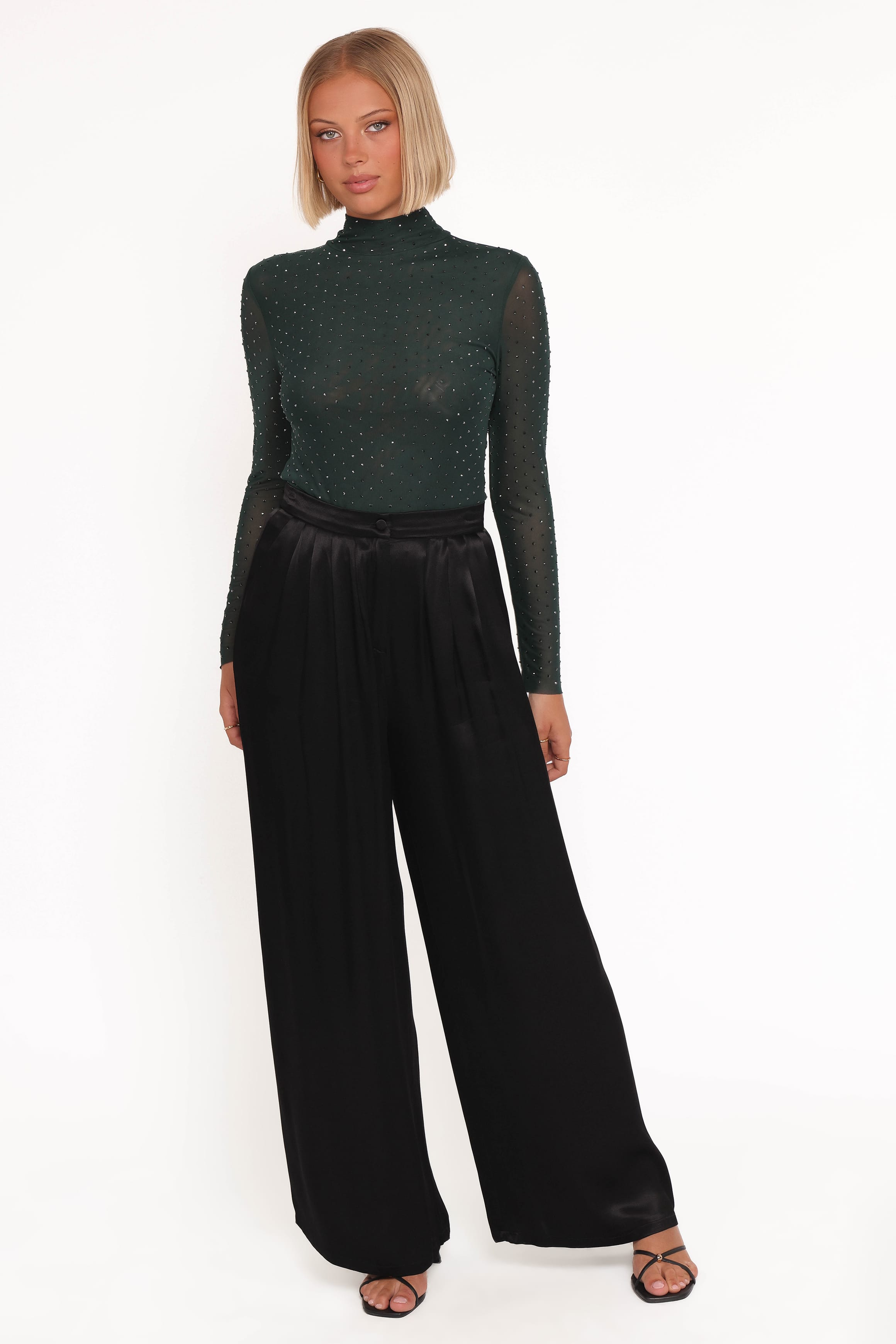 TOPS Alejandra Embellished Mesh Top - Hunter Green
