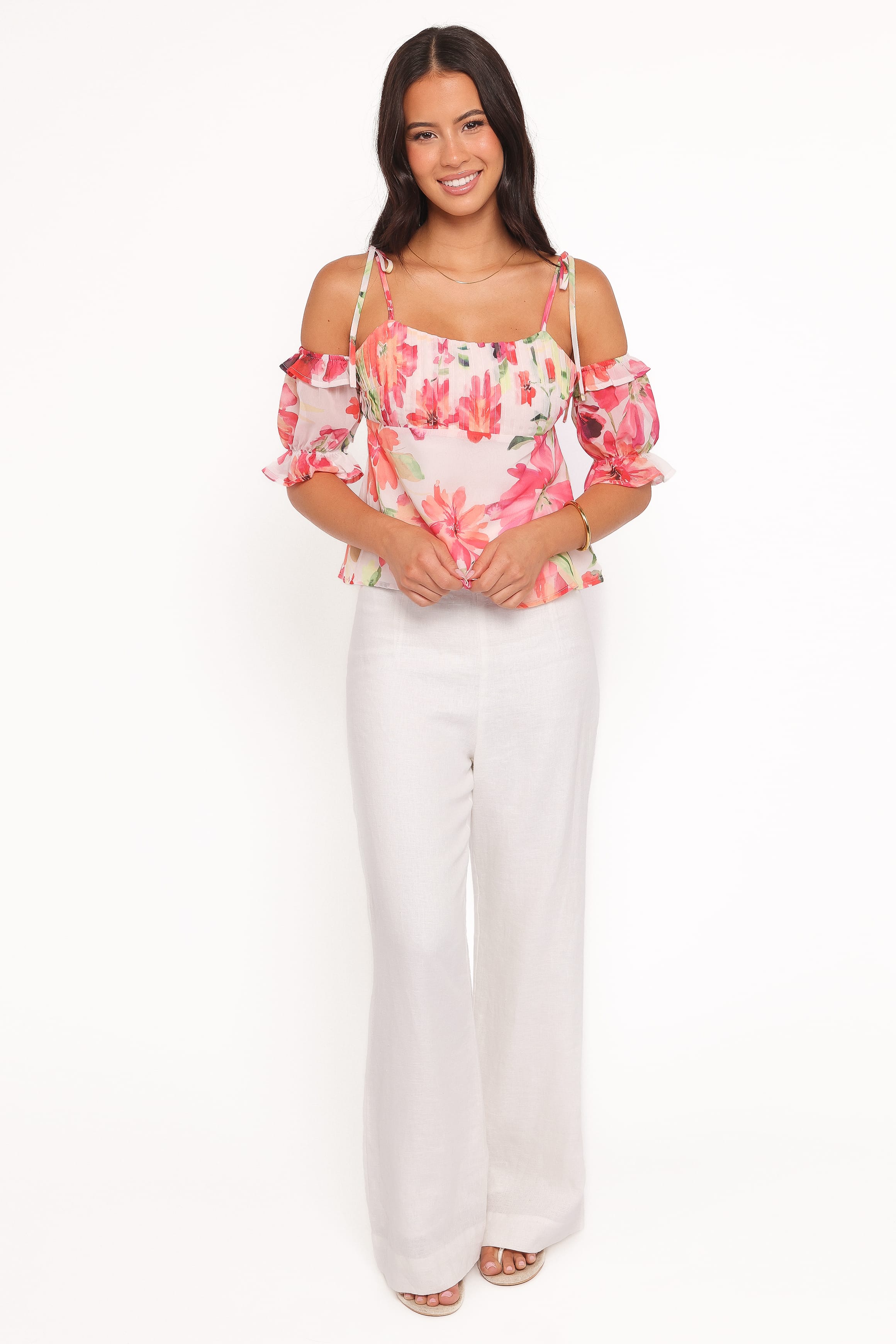 TOPS Alix Tie Shoulder Top - Orange Floral