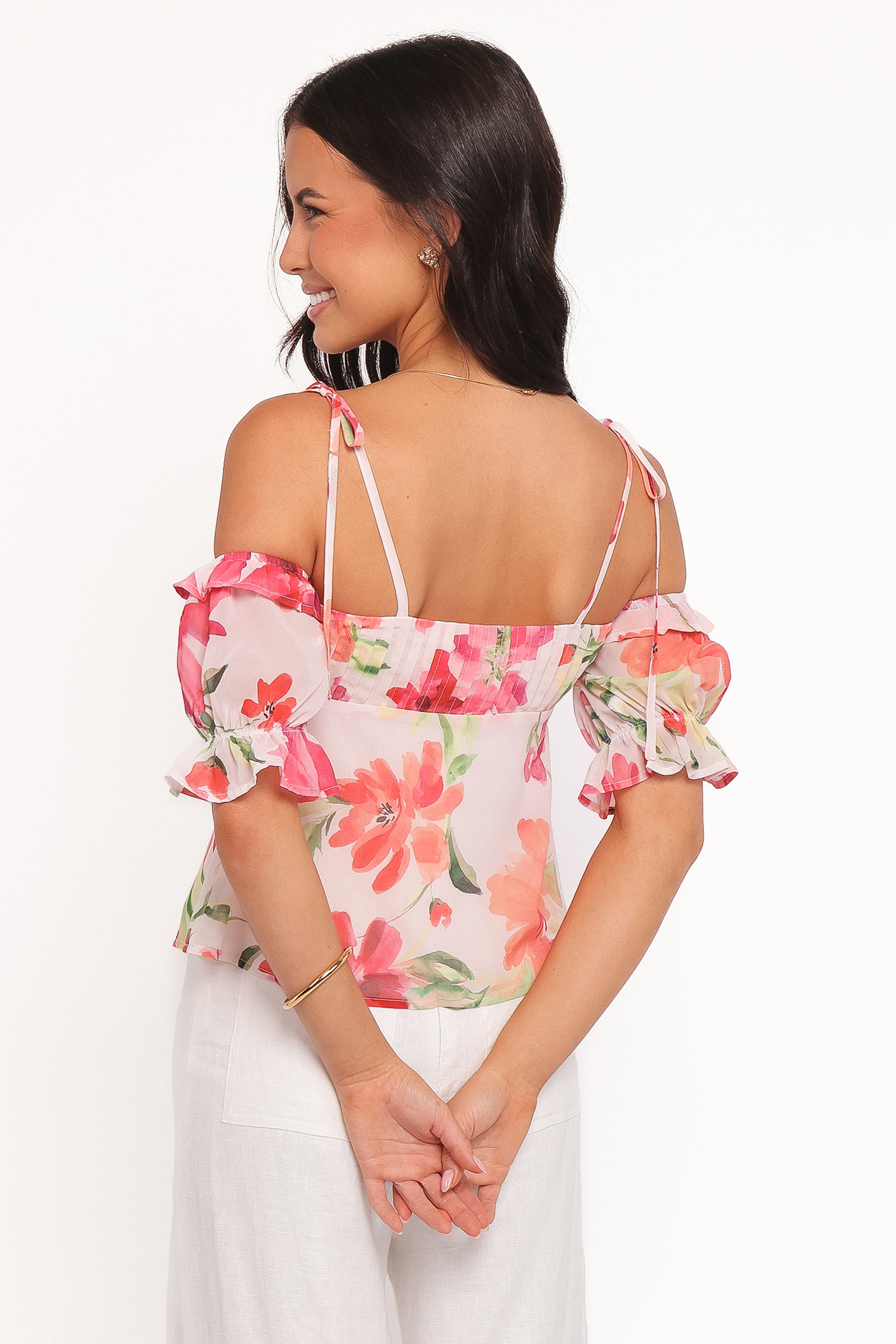 TOPS Alix Tie Shoulder Top - Orange Floral