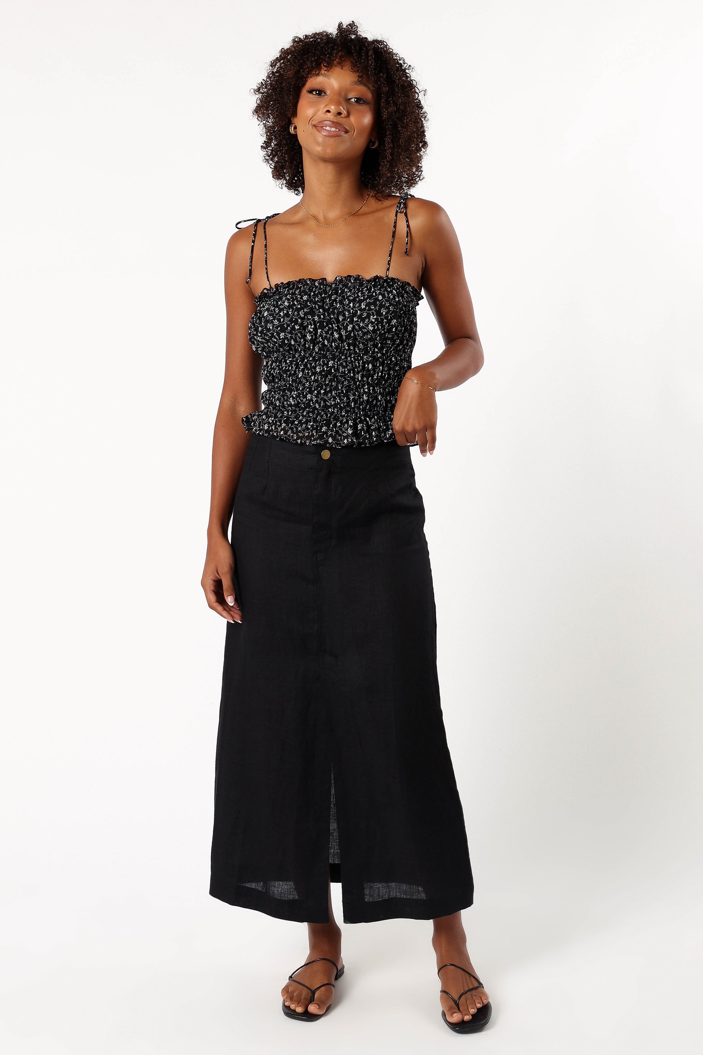 TOPS @Allison Ruffle Top - Black Off White