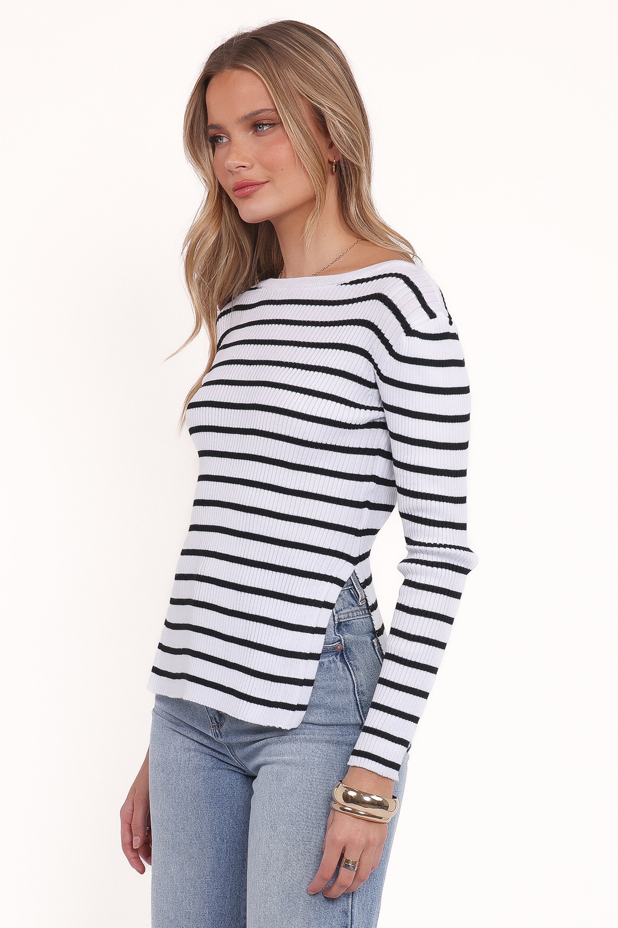 TOPS Alvina Knit Top - White Black Stripe