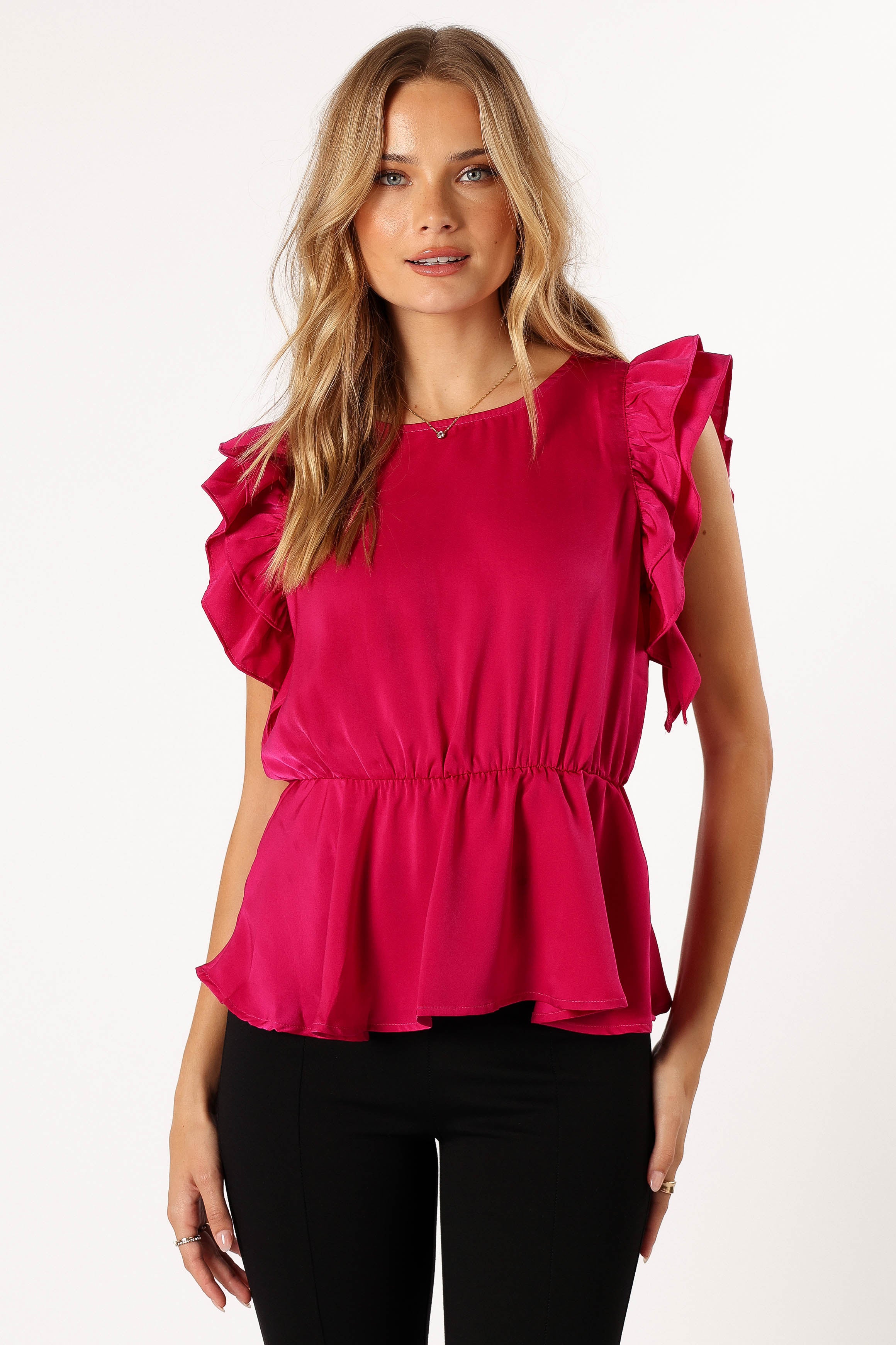 TOPS @Amelia Ruffle Top - Fuchsia (hold for V Day)