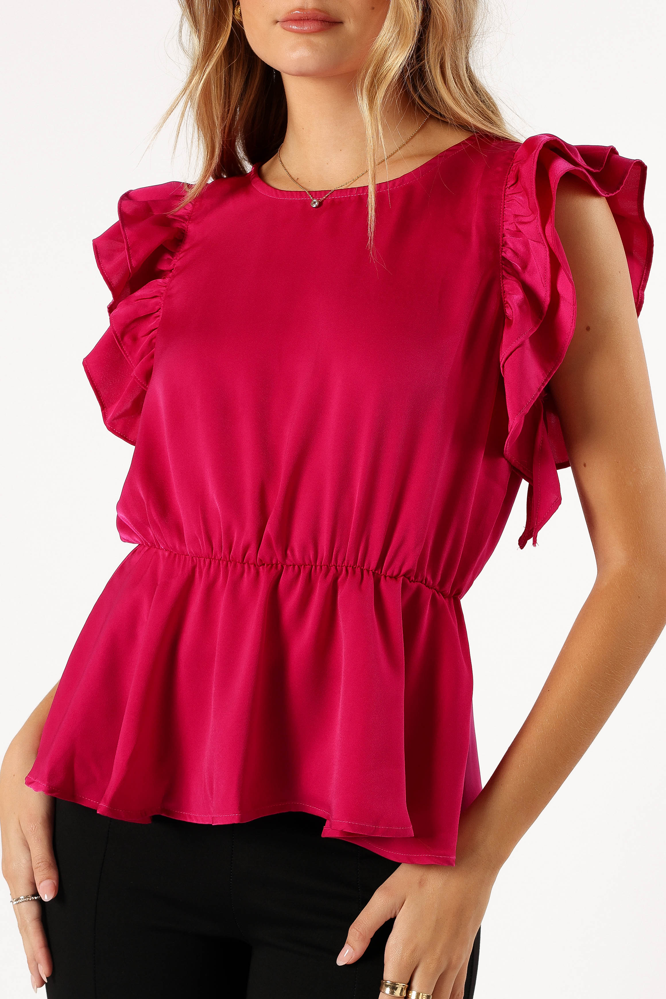 TOPS @Amelia Ruffle Top - Fuchsia (hold for V Day)