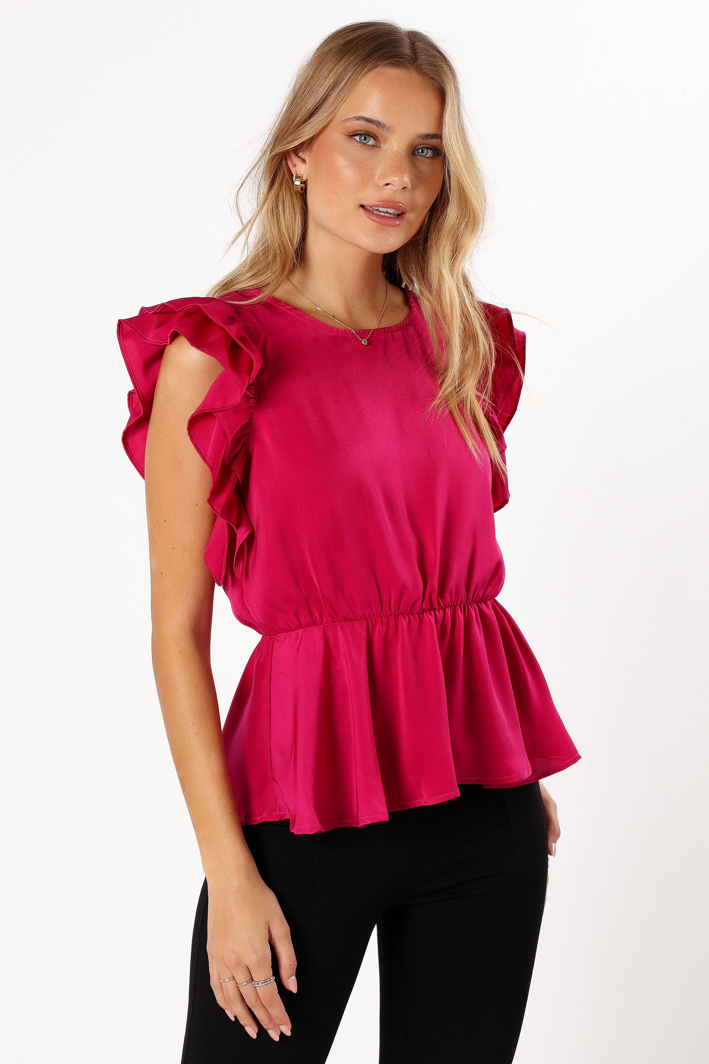 TOPS @Amelia Ruffle Top - Fuchsia (hold for V Day)