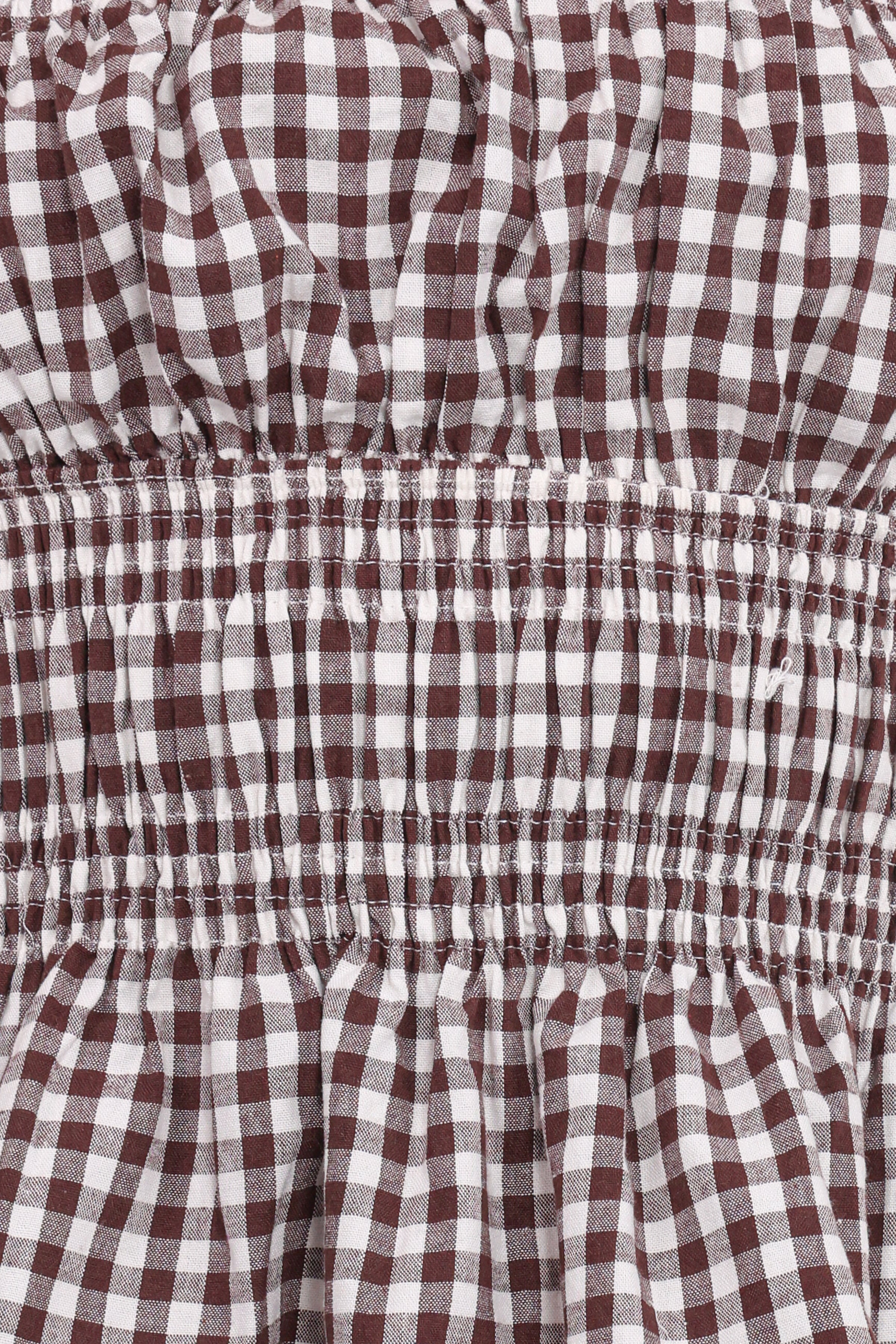 TOPS Amity Strapless Top - Brown Gingham