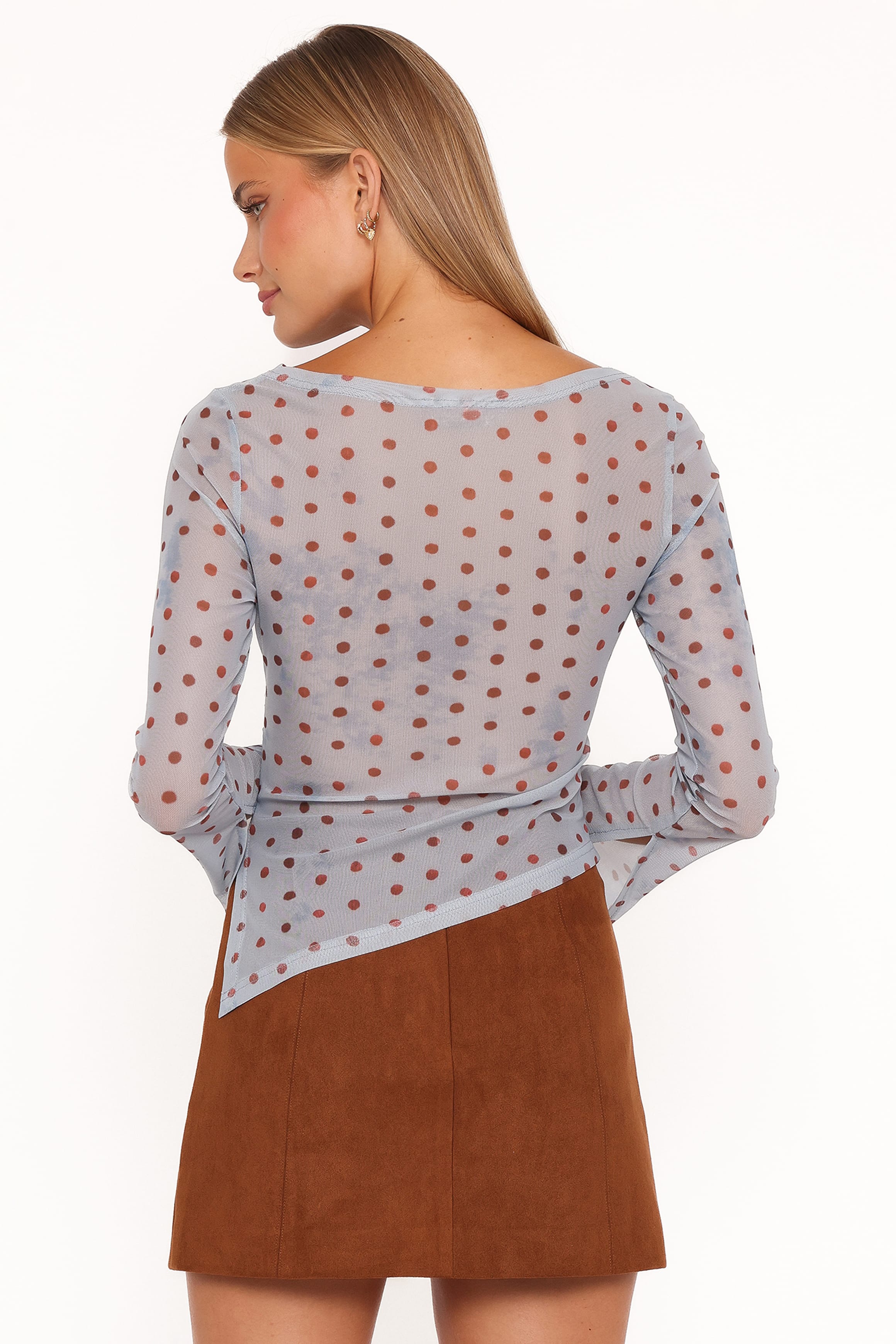TOPS Annora Asymmetrical Mesh Top - Blue Dot