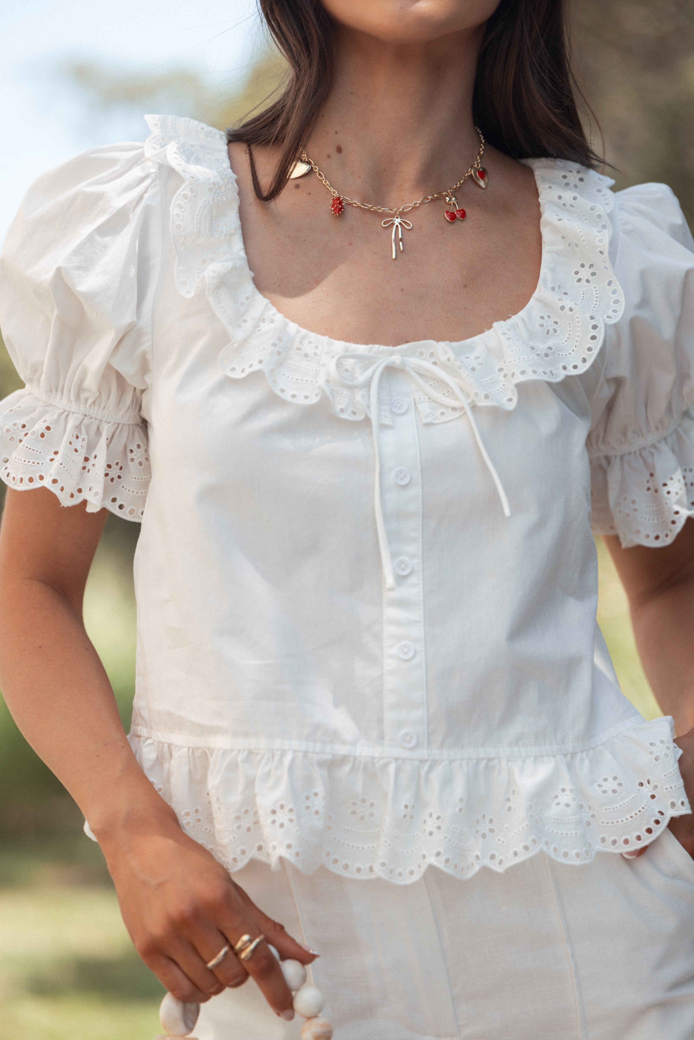 TOPS Anouk Button Through Top - White