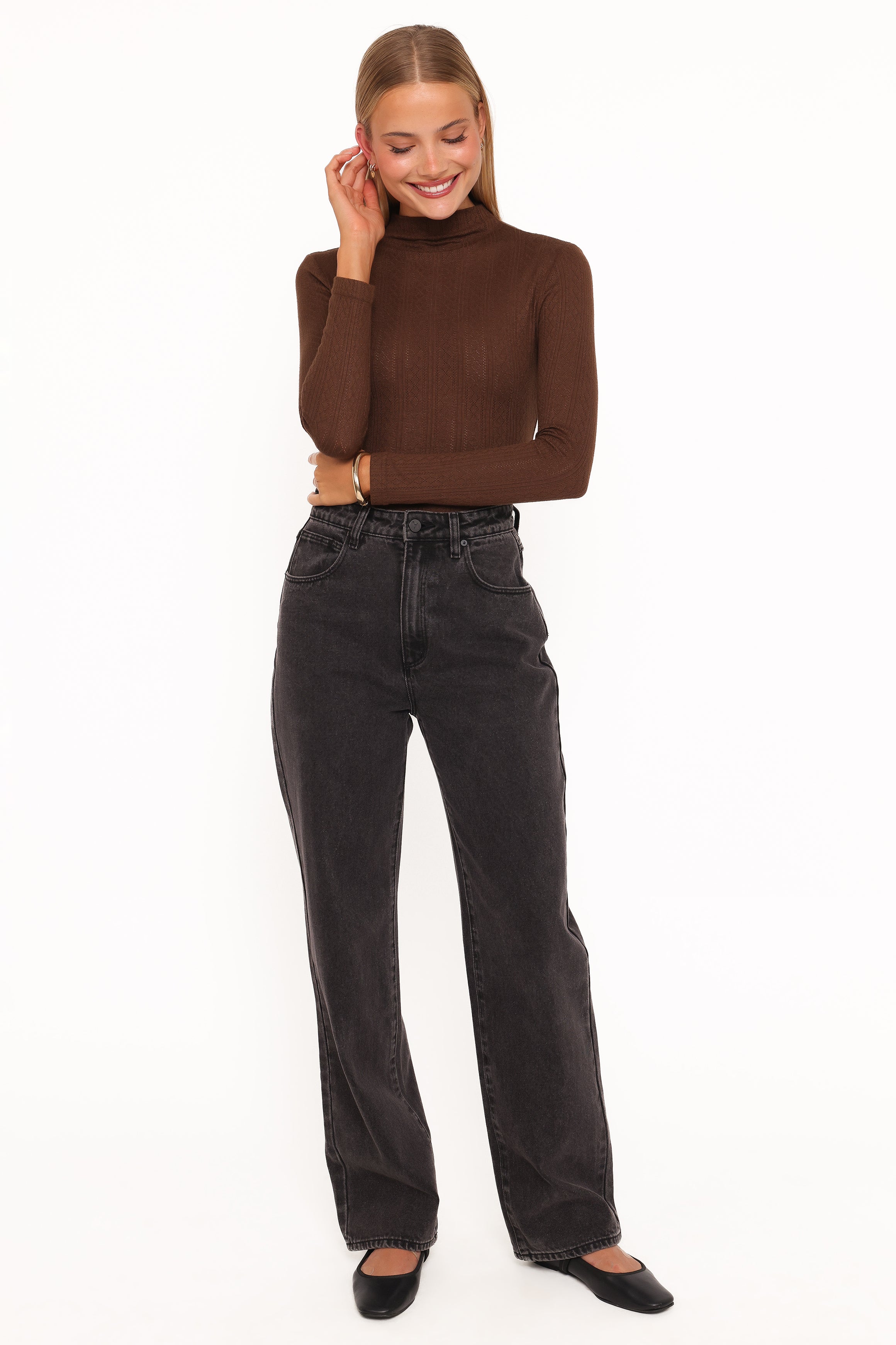 TOPS Aquila Pointelle Knit Top - Chocolate