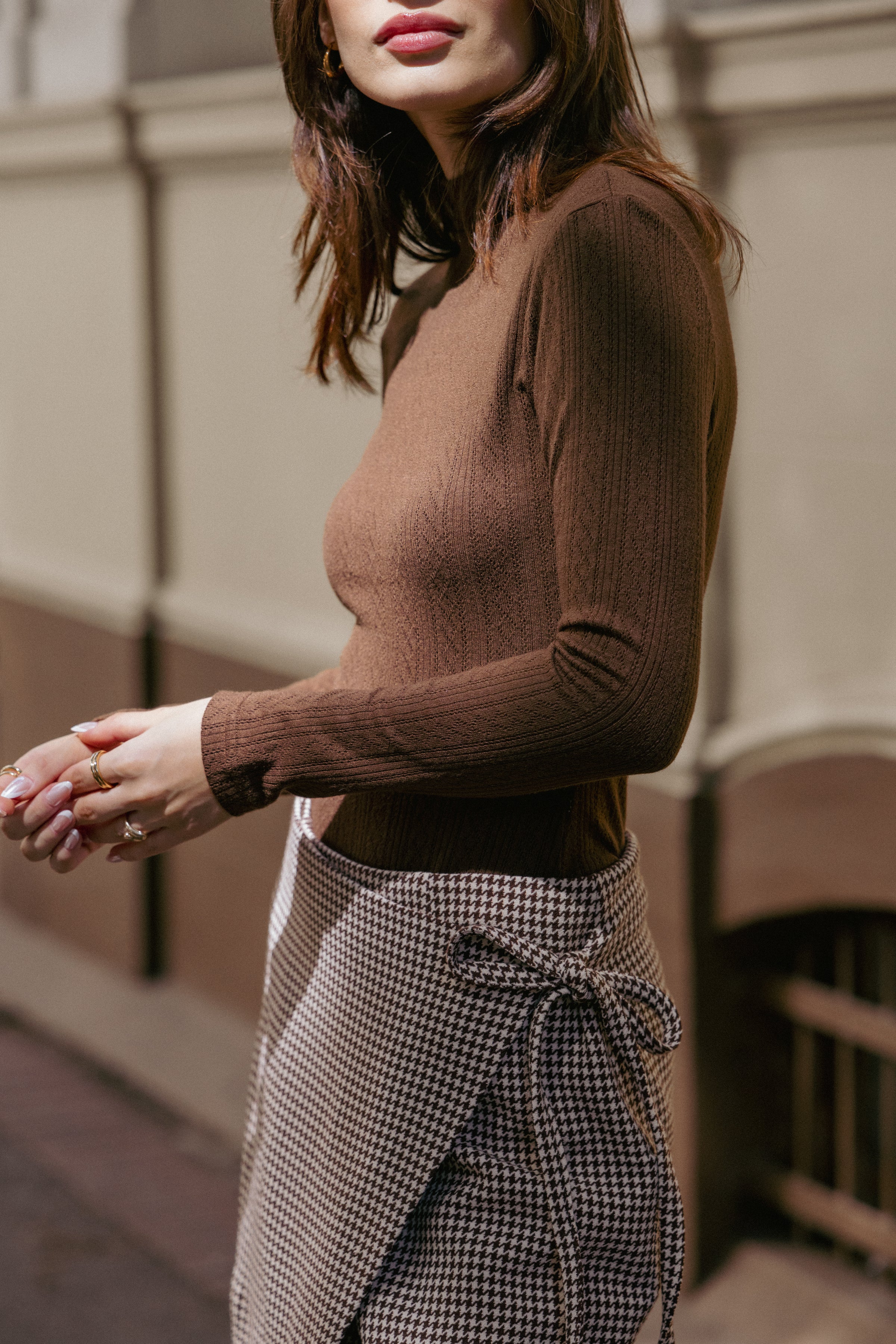 TOPS Aquila Pointelle Knit Top - Chocolate