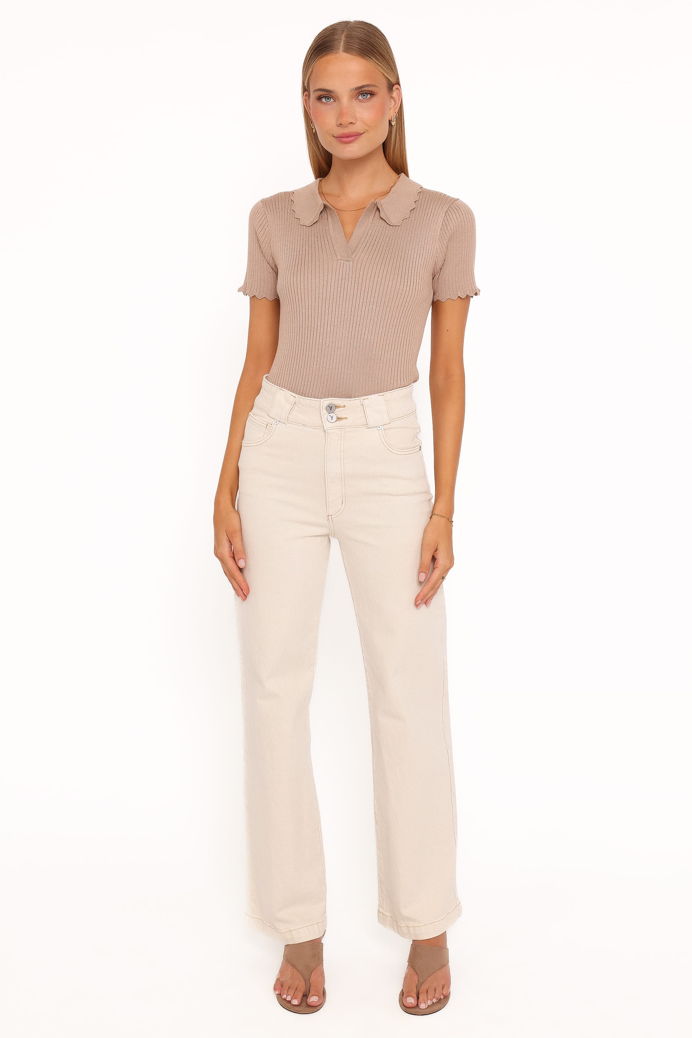 TOPS Aradia Scallop Collar Polo - Grey Morn